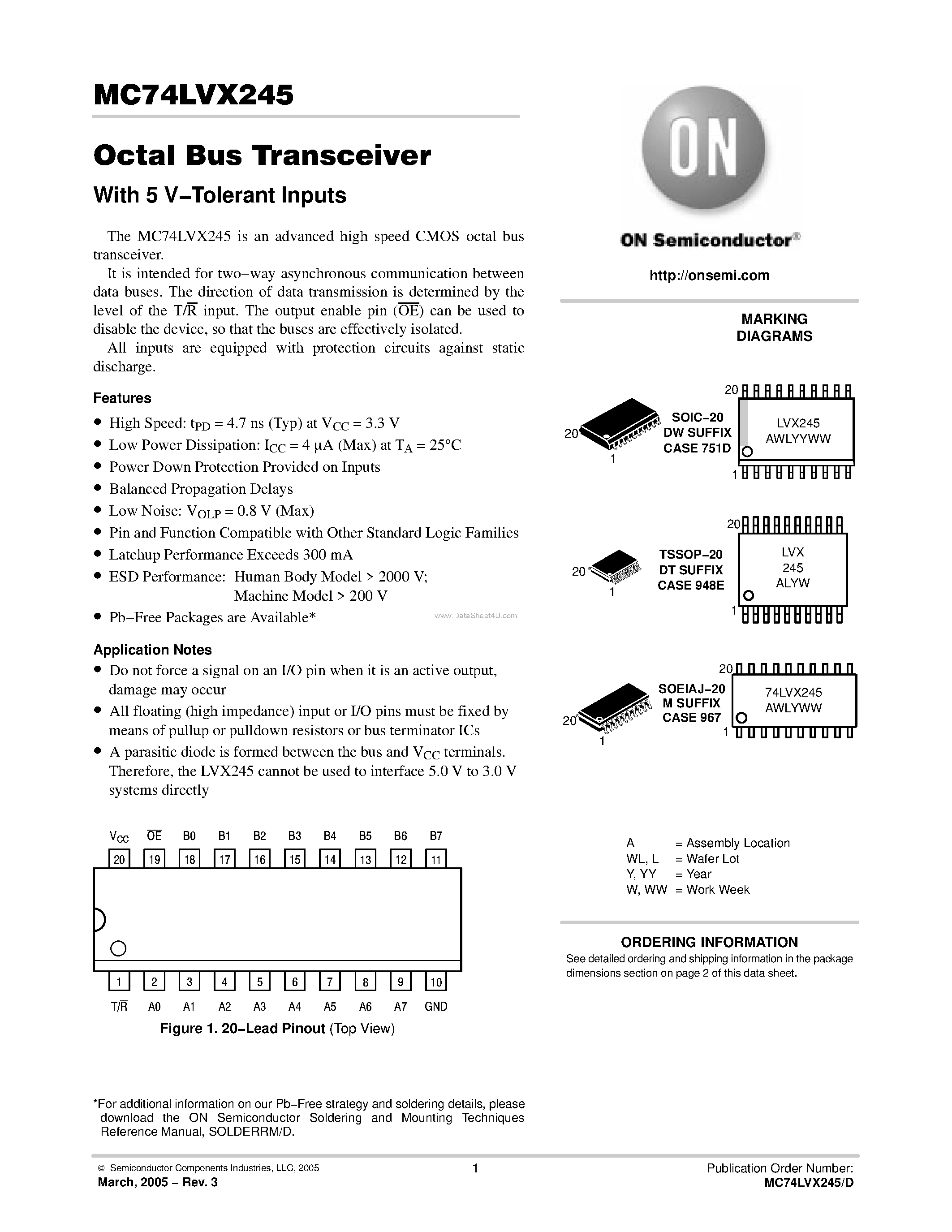 Даташит MC74LVX245 - Octal Bus Transceiver страница 1