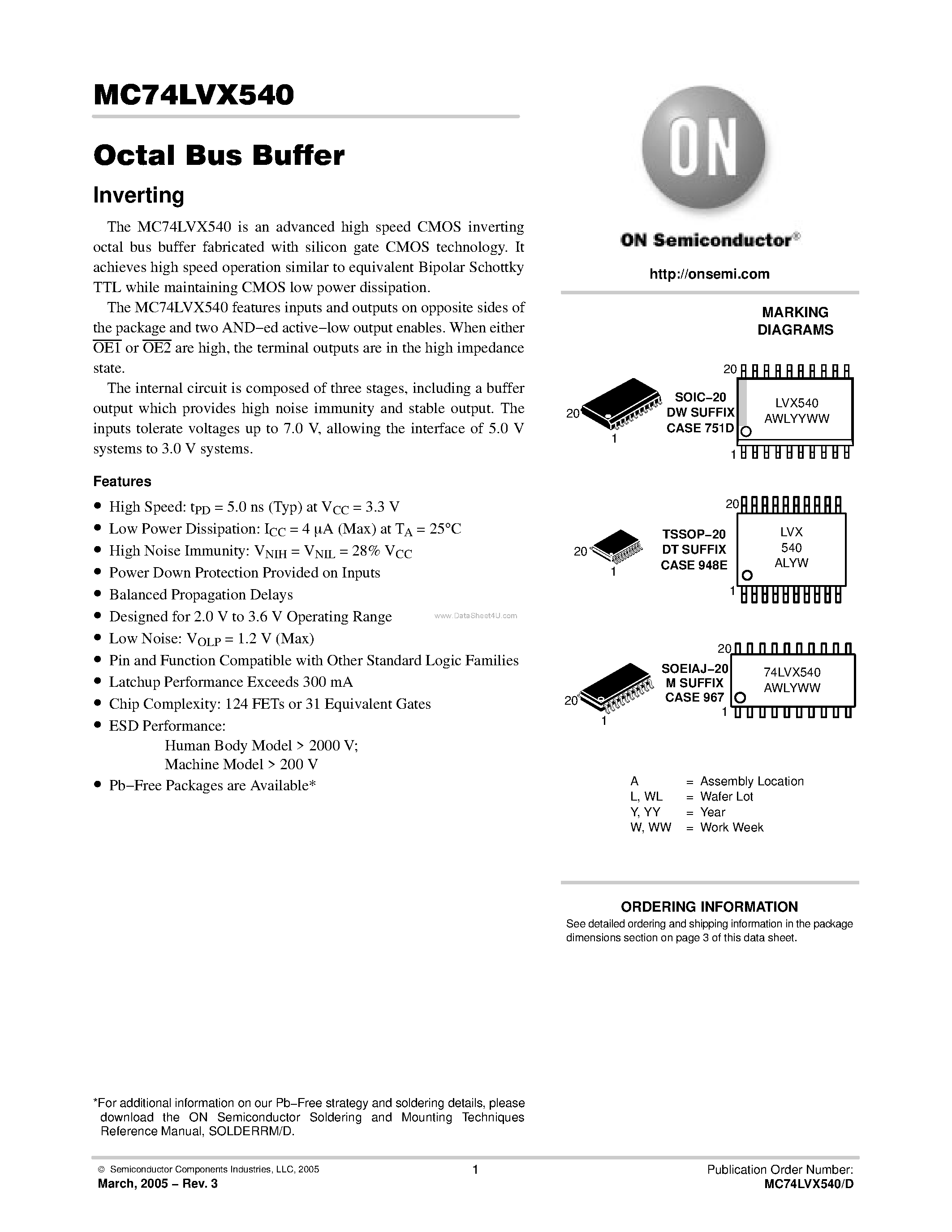 Даташит MC74LVX540 - Octal Bus Buffer Inverting страница 1