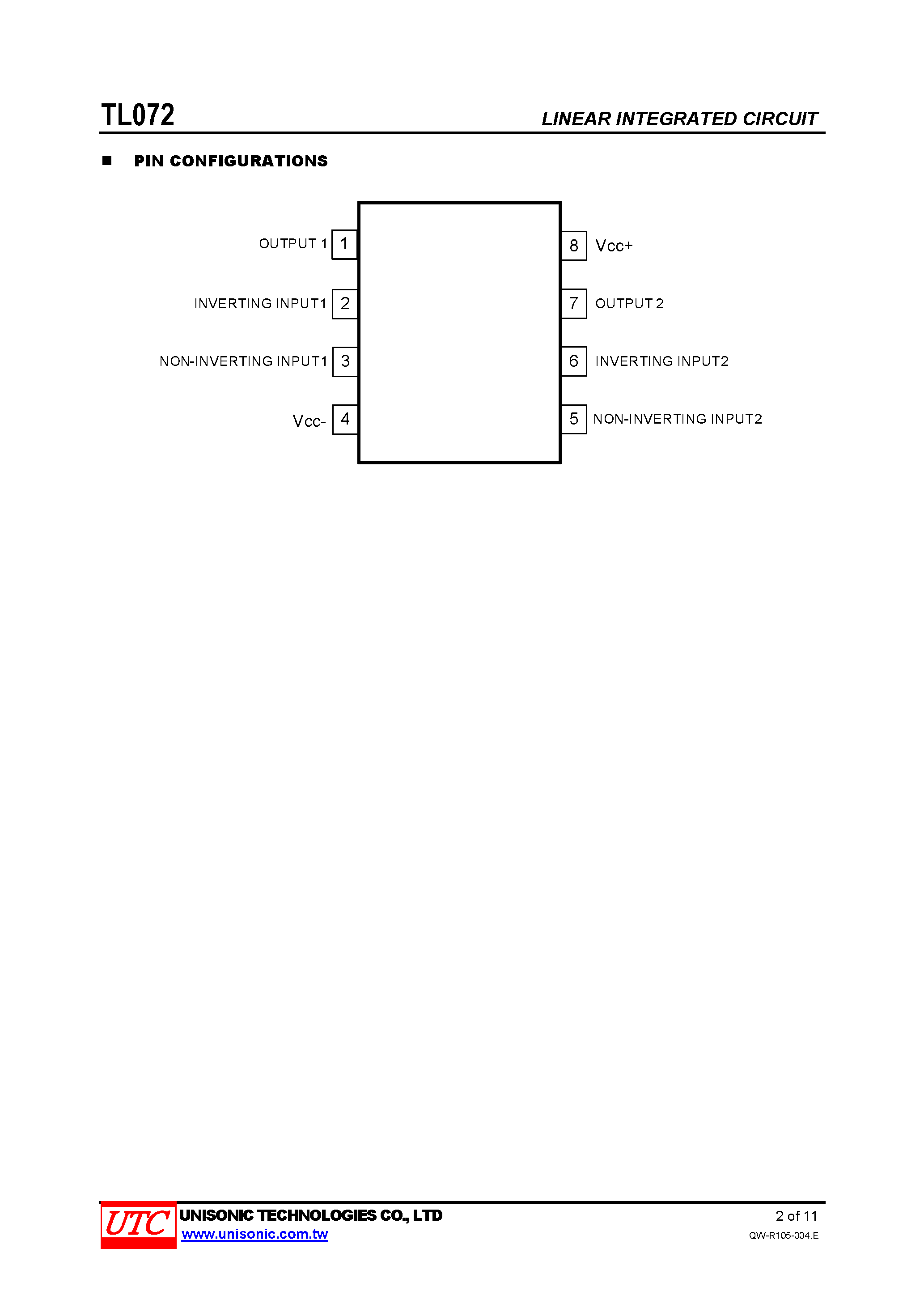 Datasheet TL072 - LOW NOISE DUAL J-FET OPERATIONAL AMPLIFIER page 2