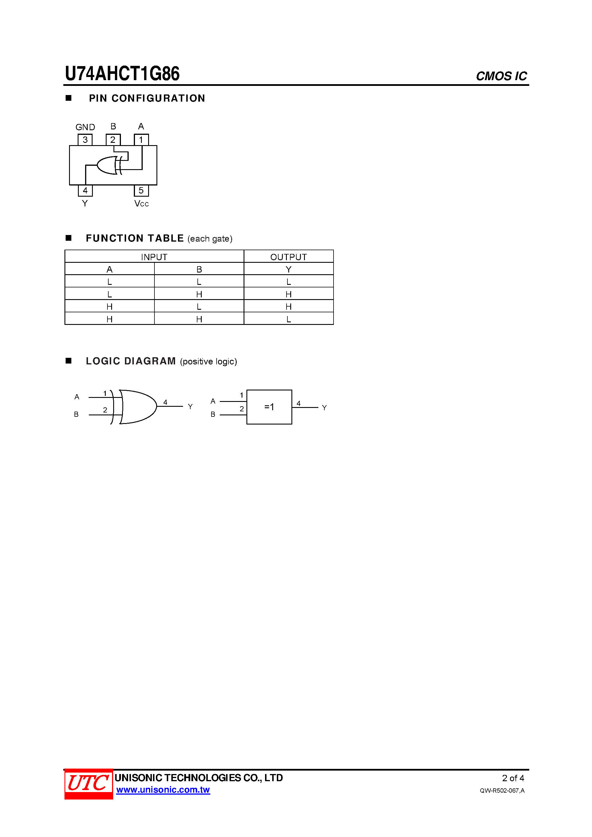 Даташит U74AHCT1G86 - 2-INPUT EXCLUSIVE-OR GATE страница 2