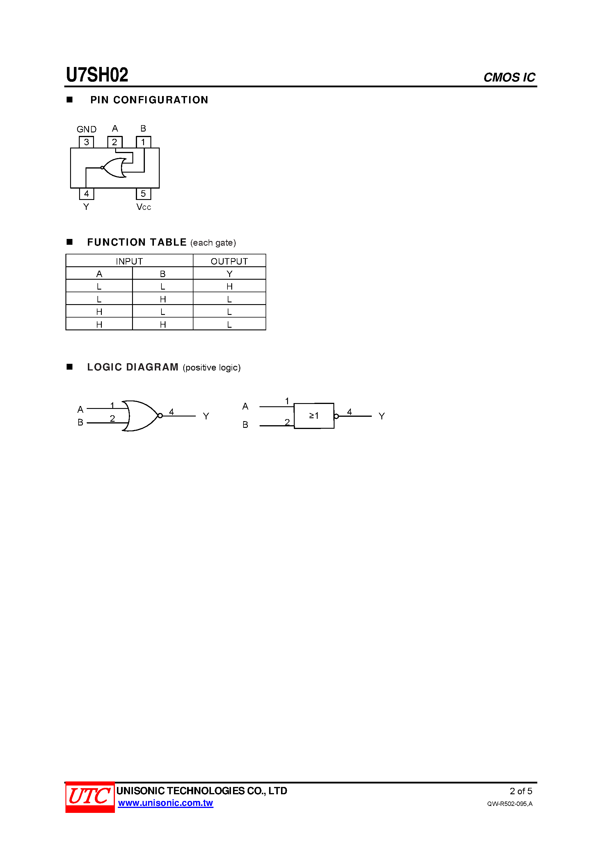 Даташит U7SH02 - 2-INPUT NOR GATE страница 2