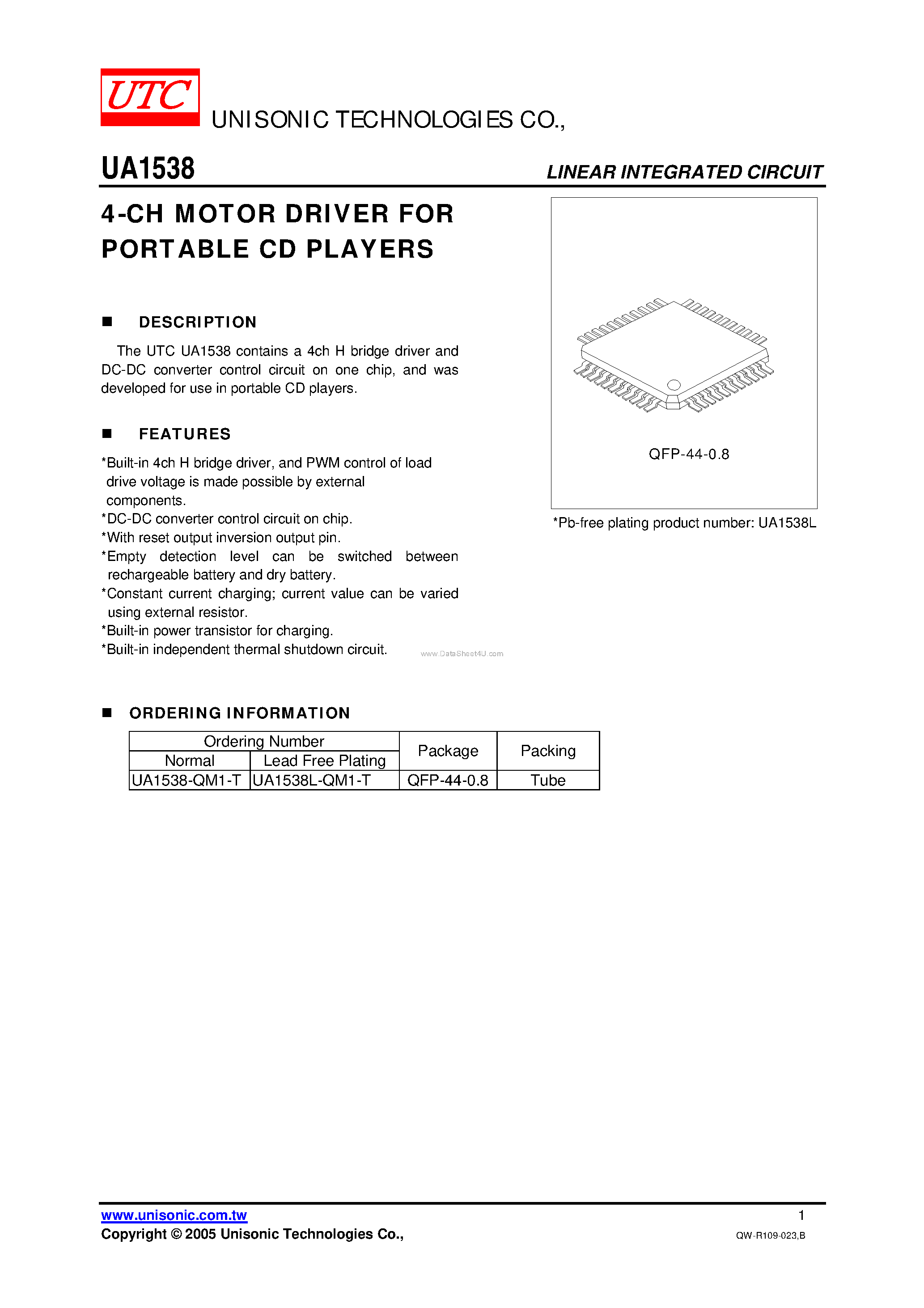 Datasheet UA1538 - 4-CH MOTOR DRIVER page 1