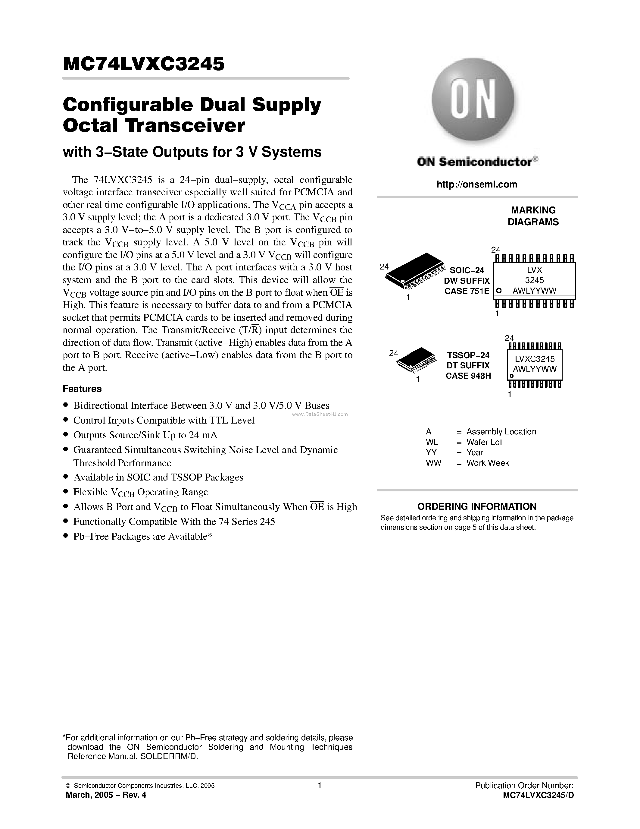 Даташит MC74LVXC3245 - Configurable Dual Supply Octal Transceiver страница 1