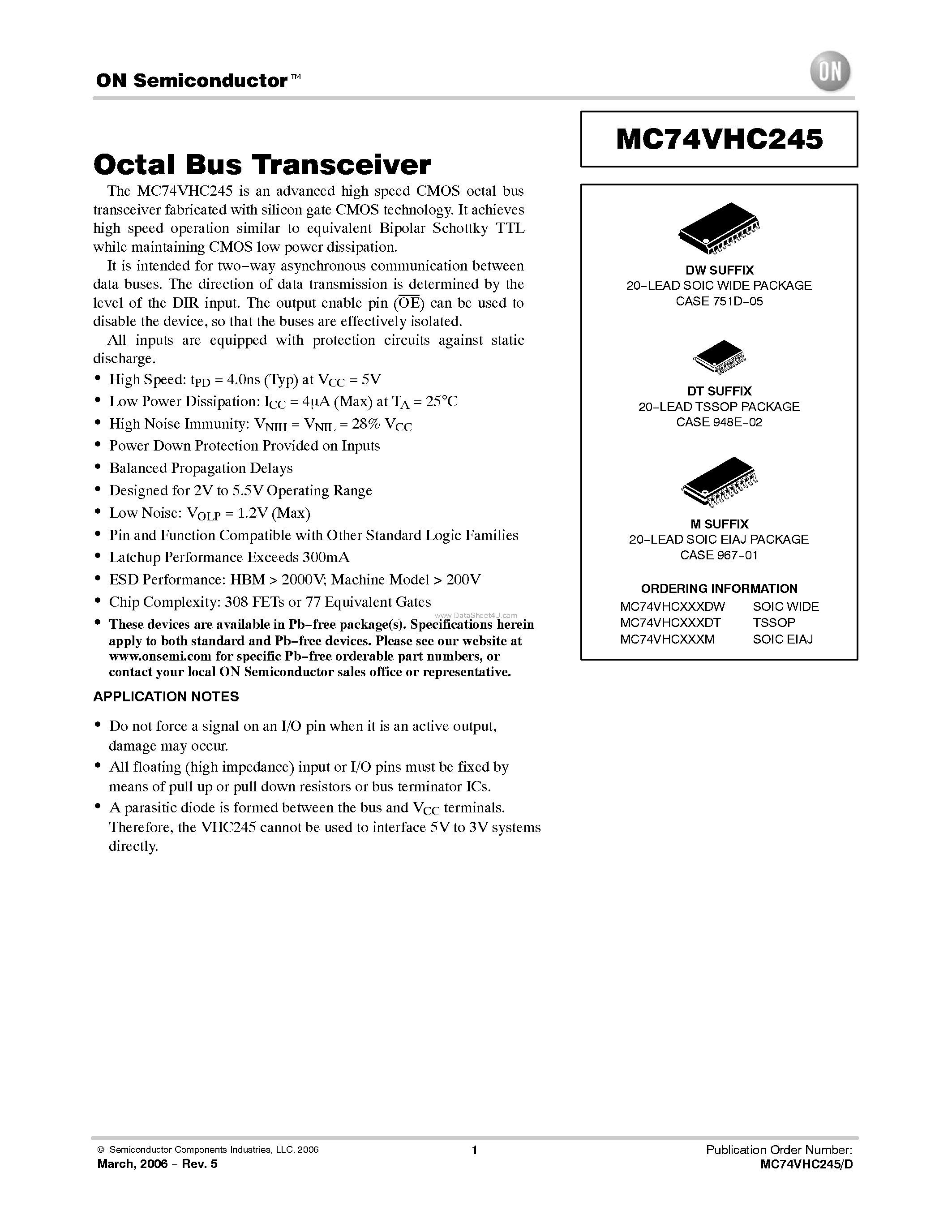 Даташит MC74VHC245 - Octal Bus Transceiver страница 1