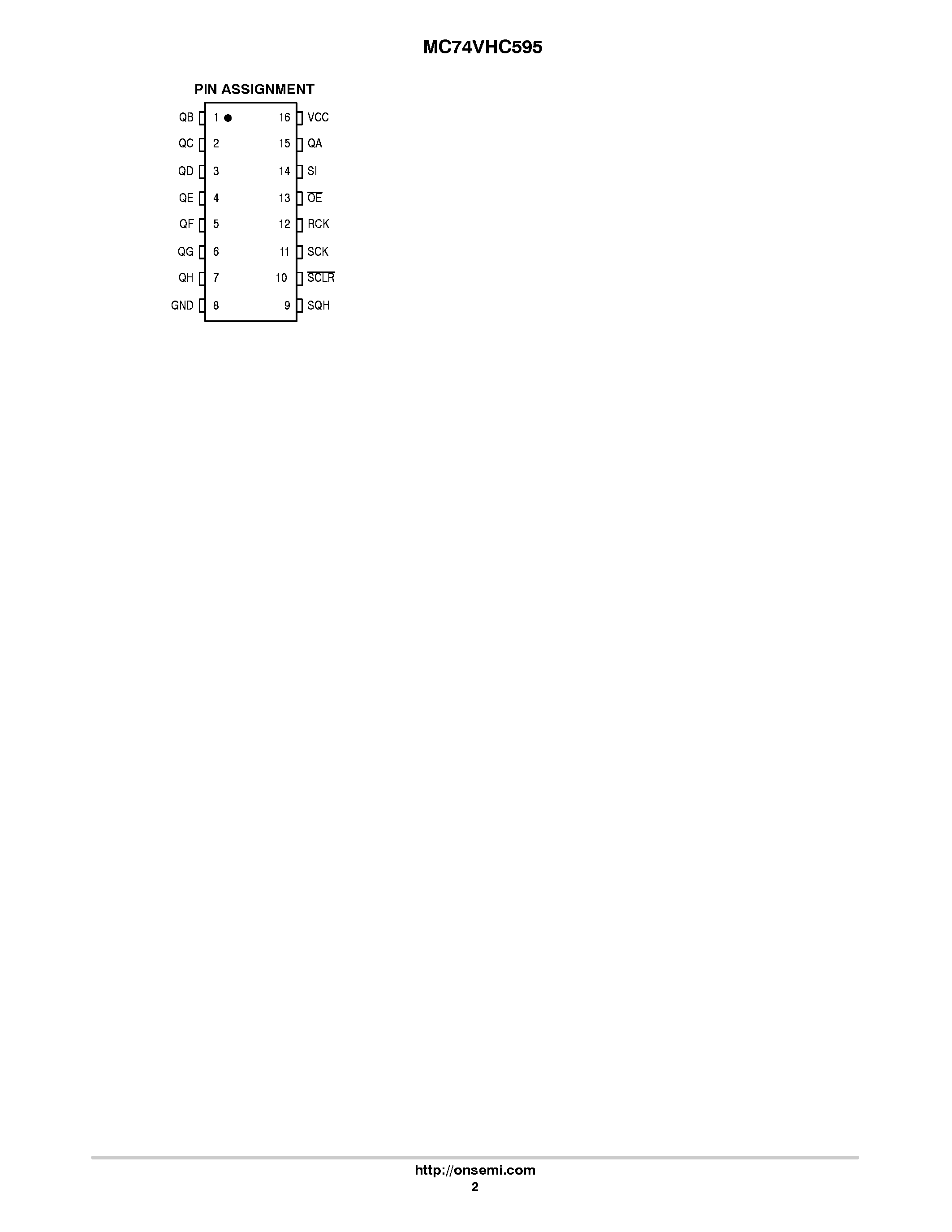 Даташит MC74VHC595 - 8-Bit Shift Register страница 2