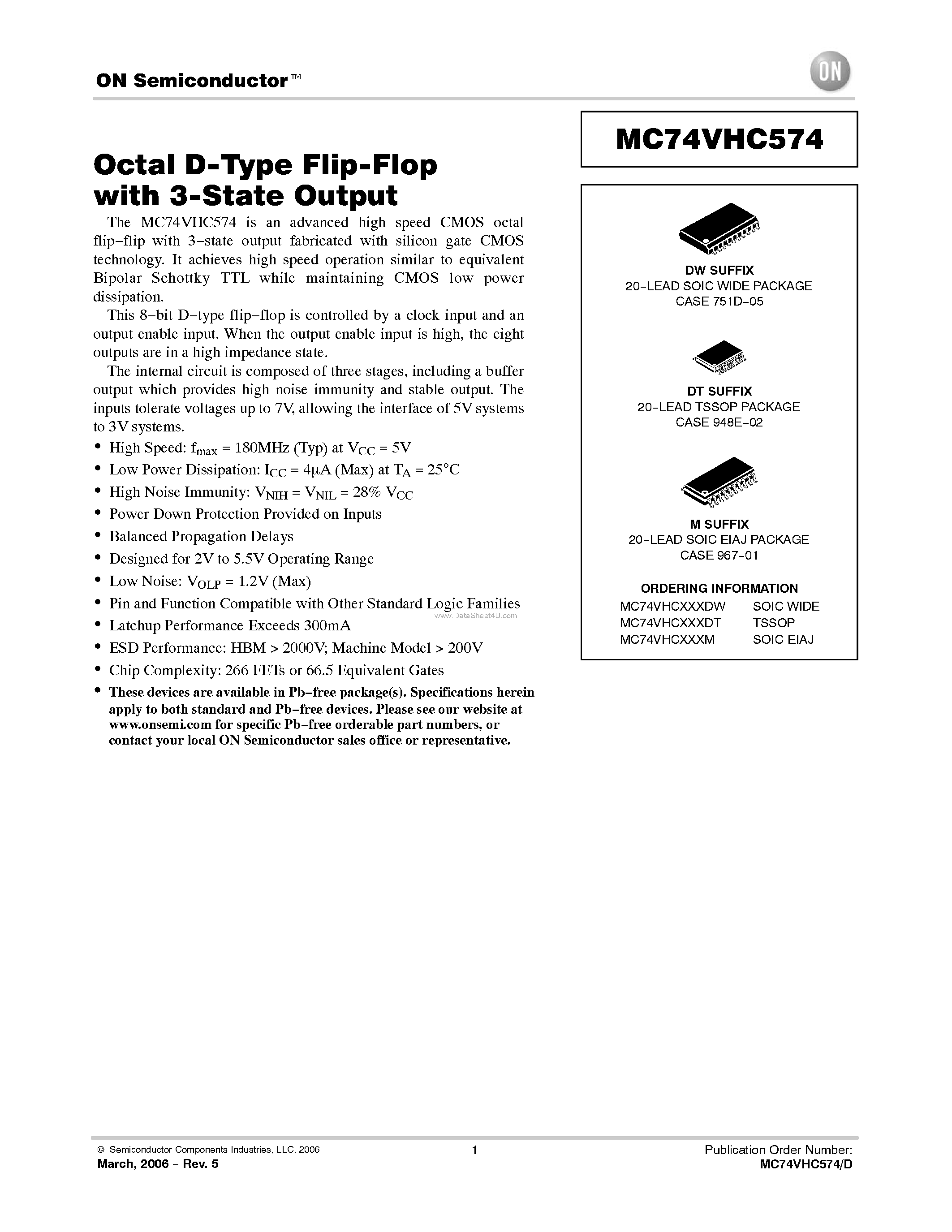 Даташит MC74VHC574 - Octal D-Type Flip-Flop страница 1