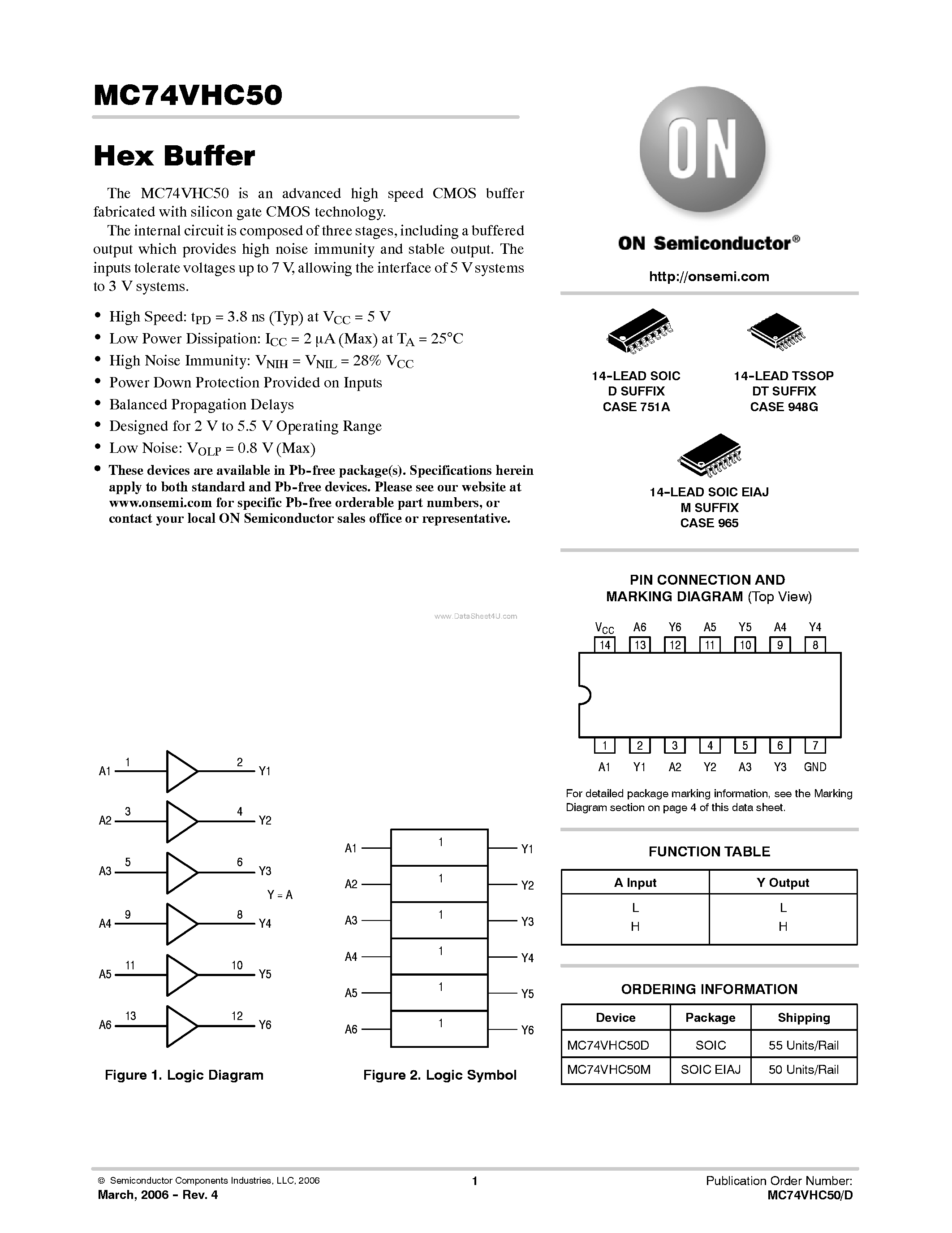 Даташит MC74VHC50 - Hex Buffer страница 1