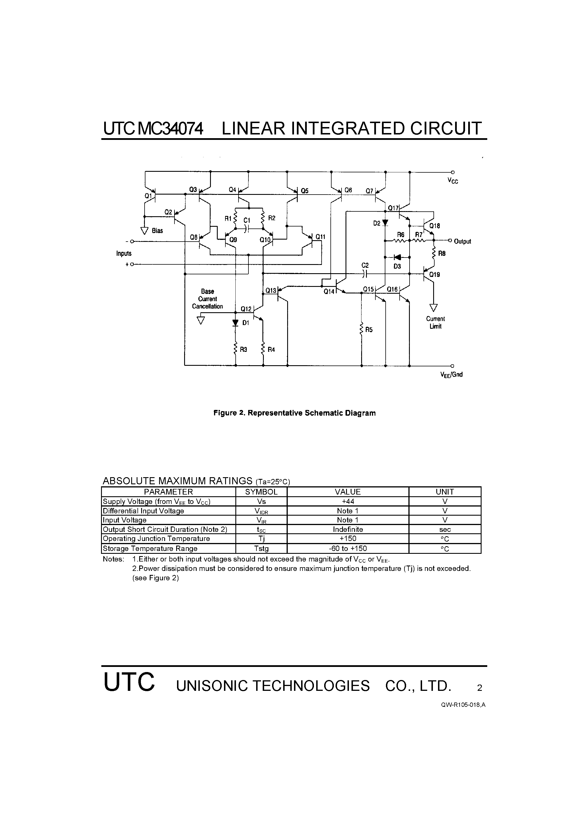 Даташит MC34074 - SINGLE SUPPLY OPERATIONAL AMPLIFIER страница 2