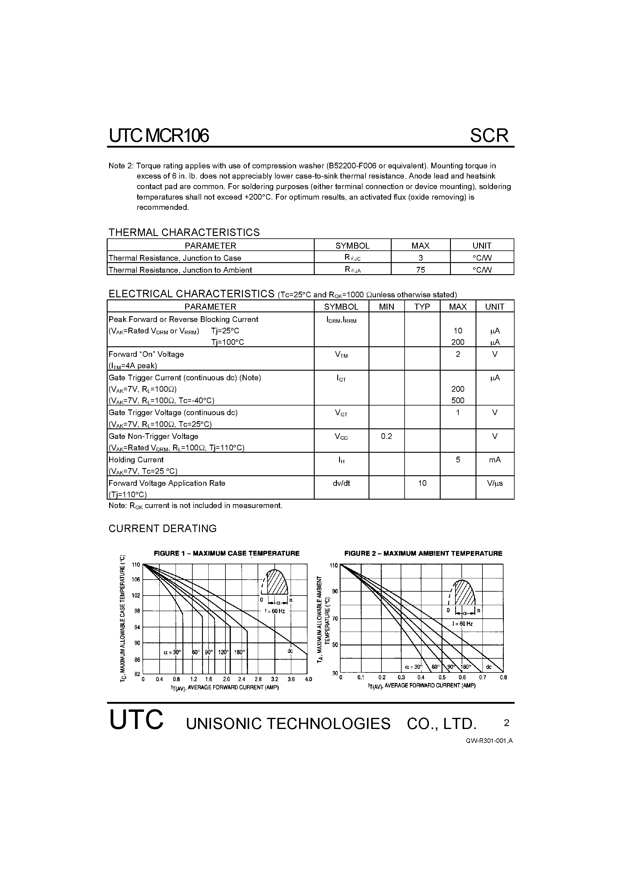 Datasheet MCR106 - REVERSE BLOCKING TRIODE THYRISTORS page 2