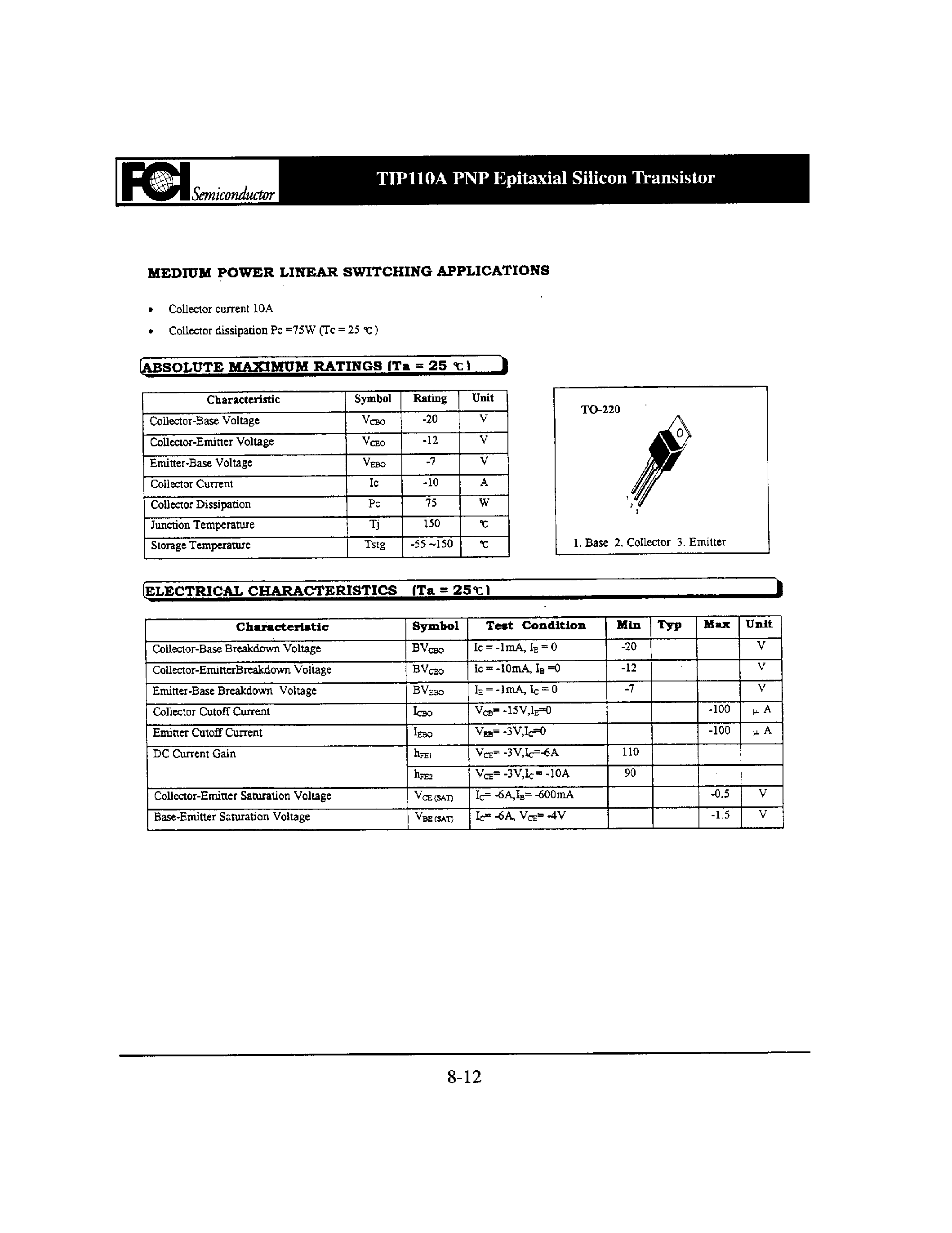 Даташит TIP110A - PNP Epitaxial Silicon Transistor страница 1