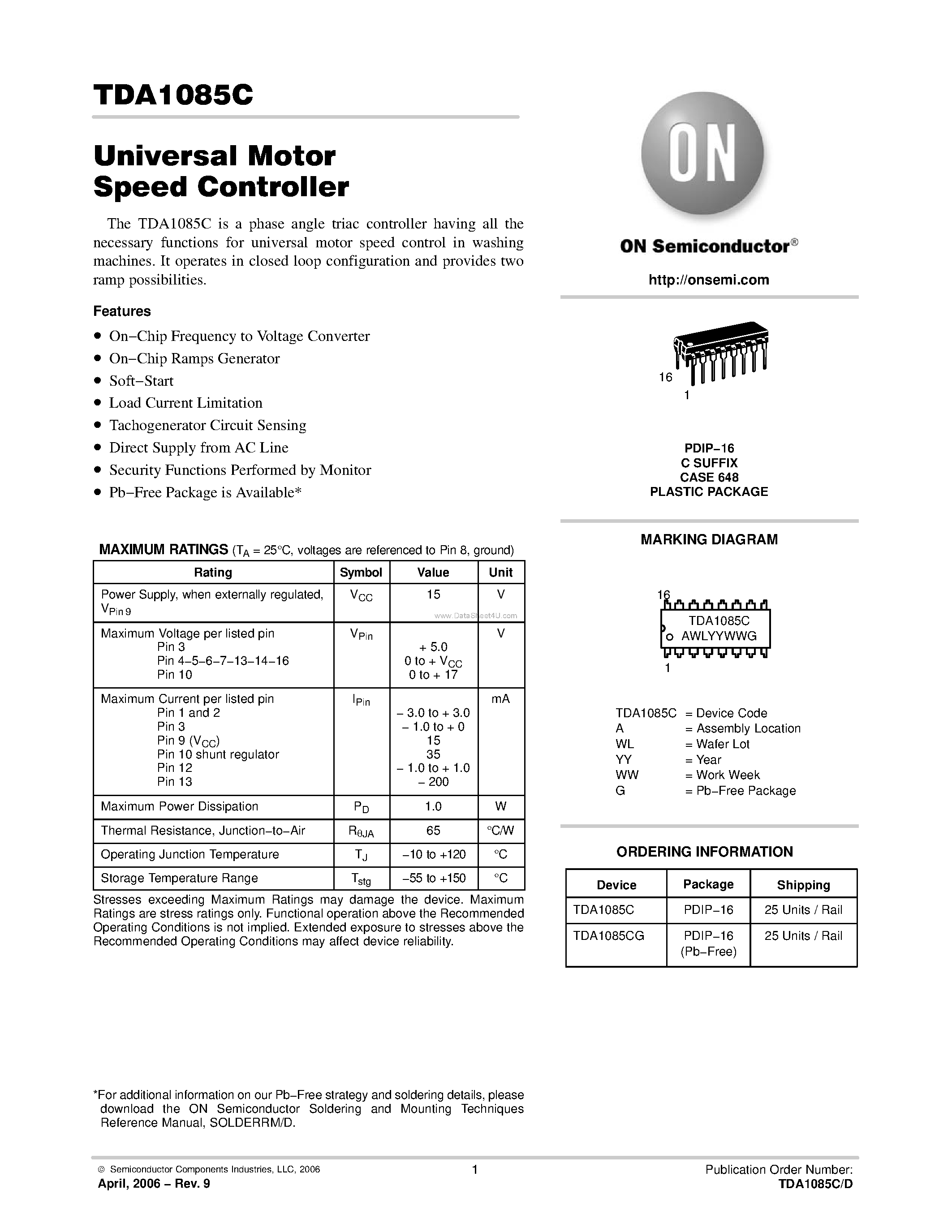 Datasheet TDA1085C - Universal Motor Speed Controller page 1