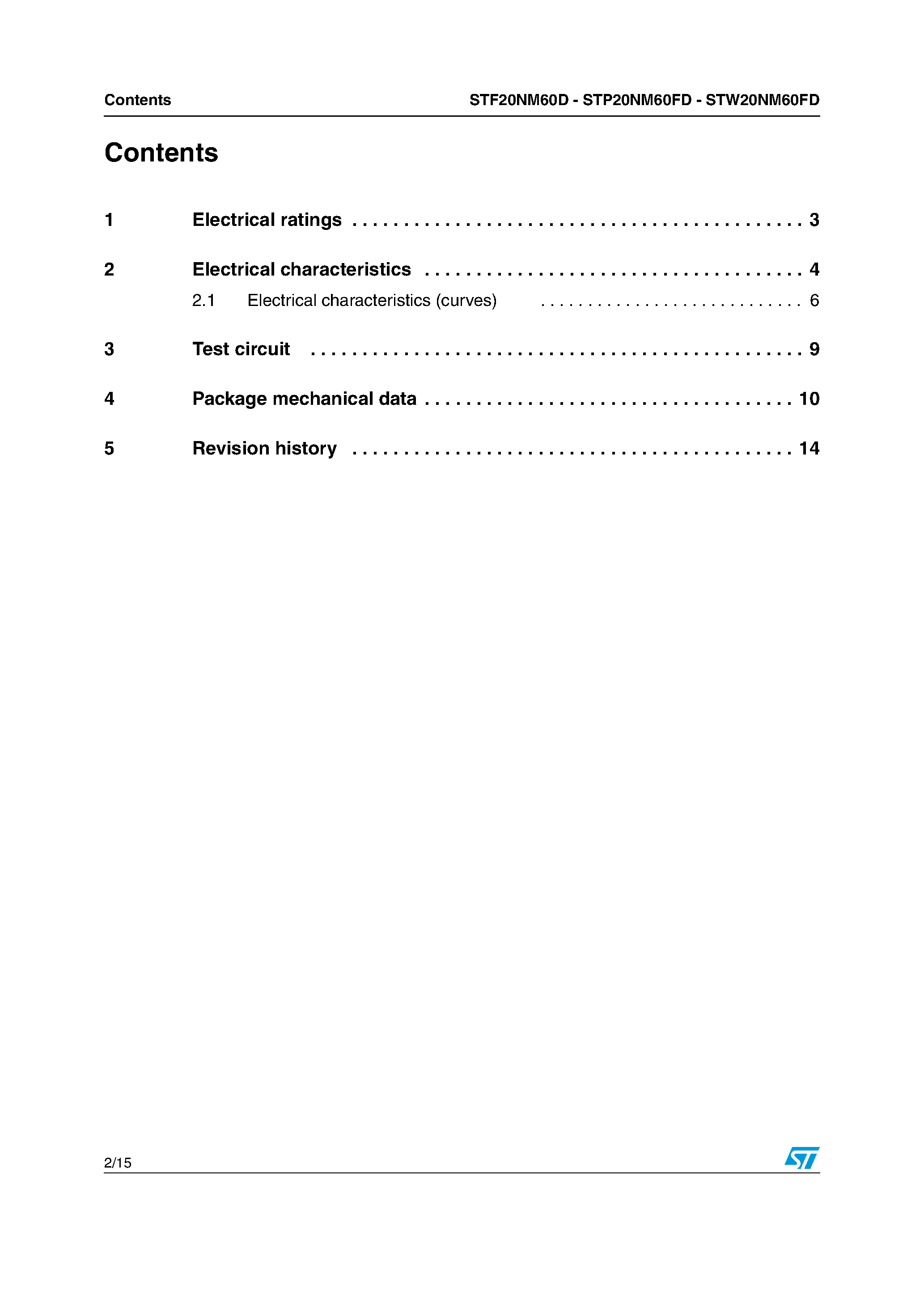 Даташит STP20NM60FD - N-CHANNEL MOSFET страница 2