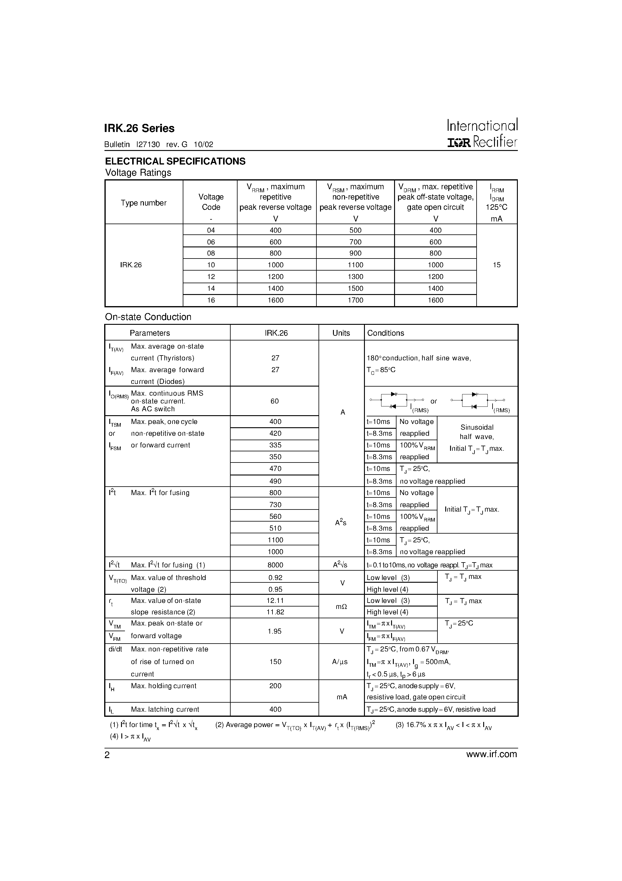 Datasheet IRK.26 - ADD-A-pakTM GEN V Power Modules page 2