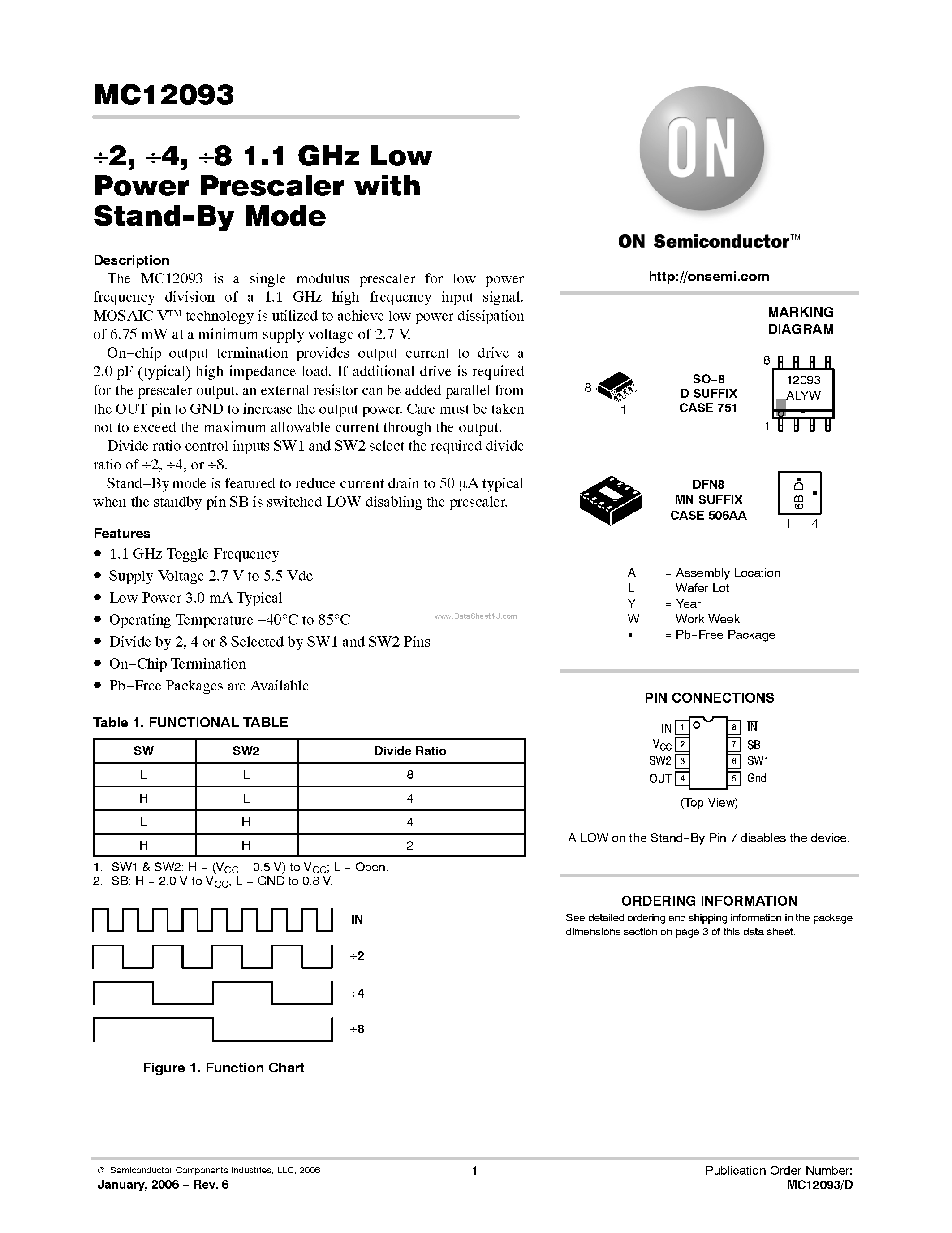 Даташит MC12093 - Low Power Prescaler страница 1