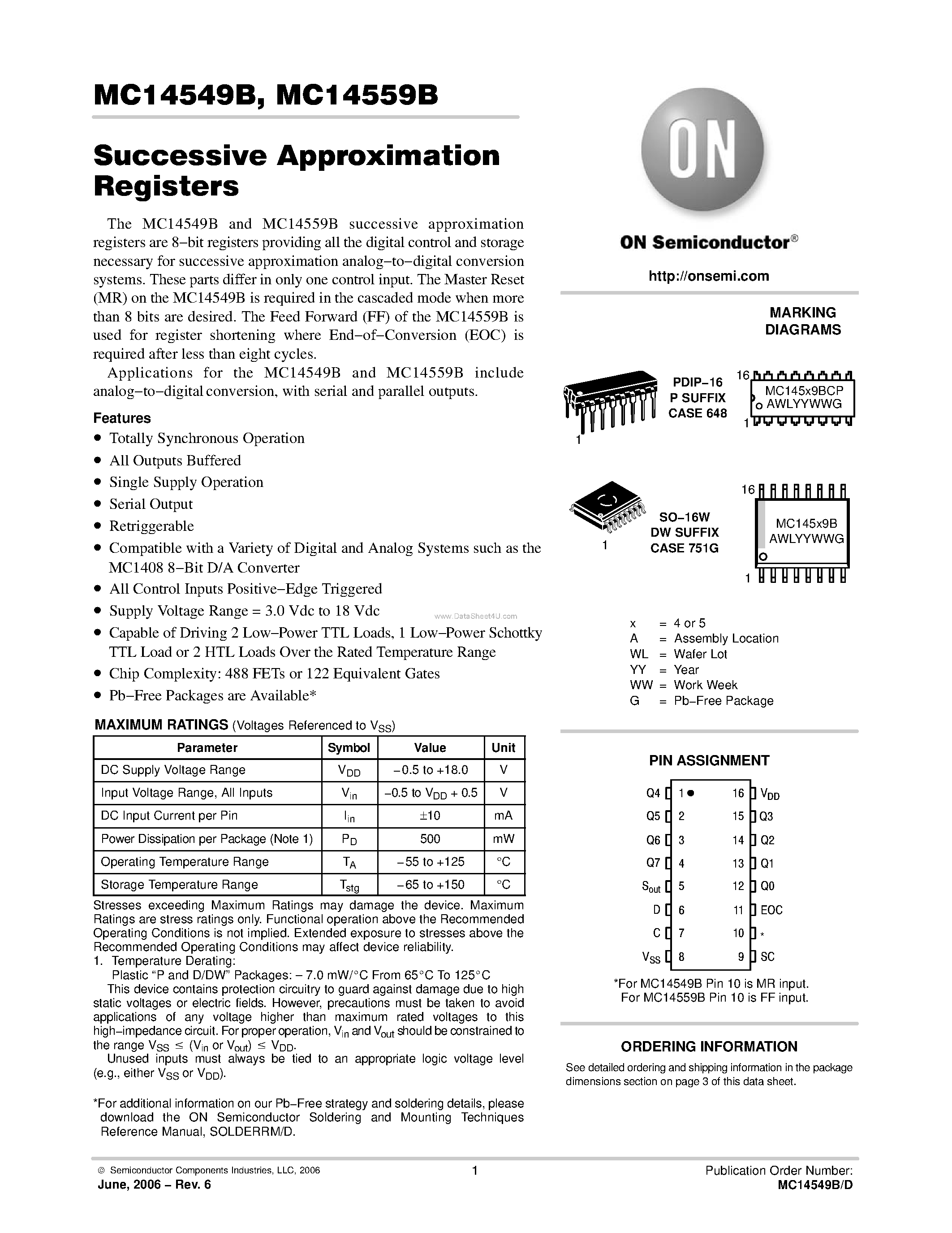 Даташит MC14549B - (MC14549B / MC14559B) Successive Approximation Registers страница 1