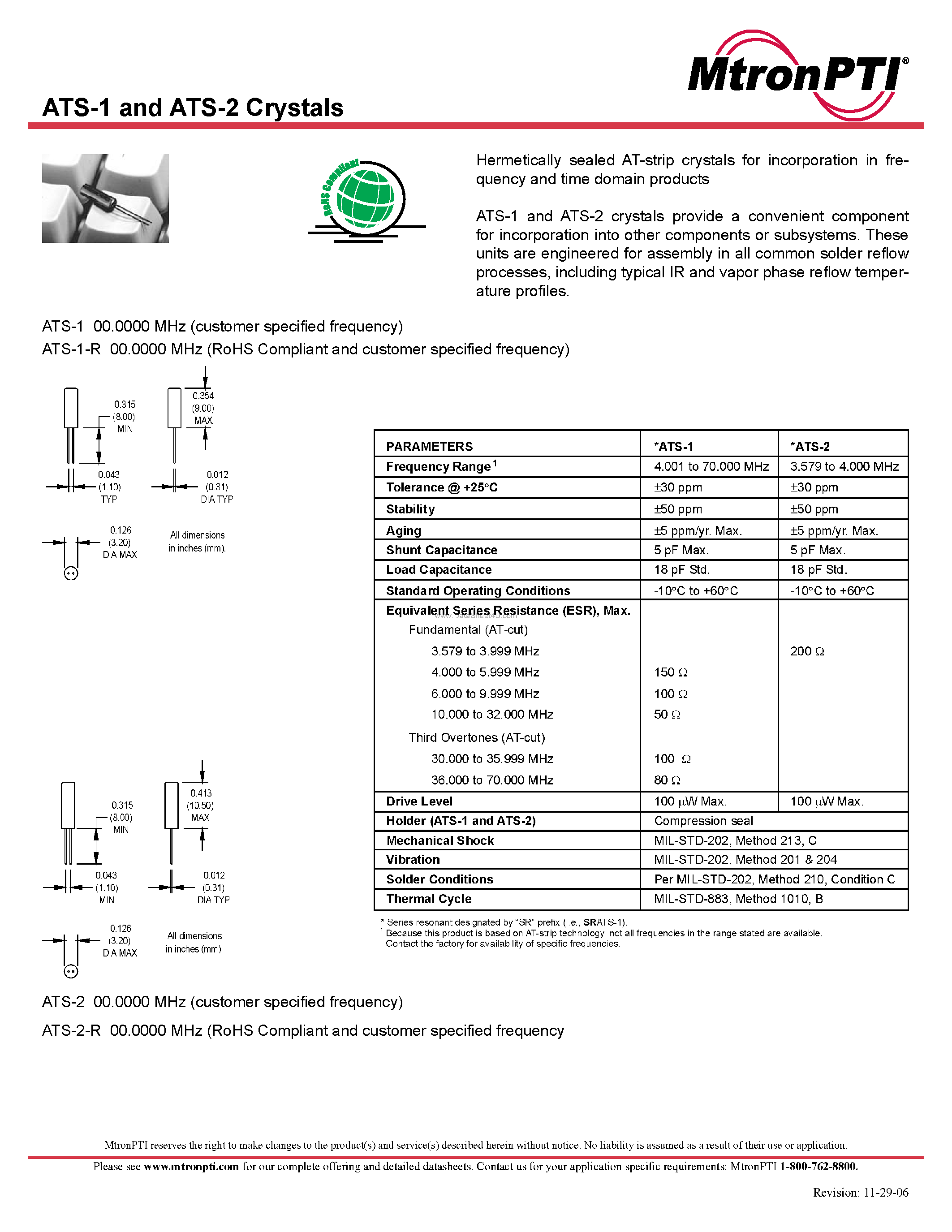 Datasheet ATS-1 - (ATS-1/-2) Crystals page 1