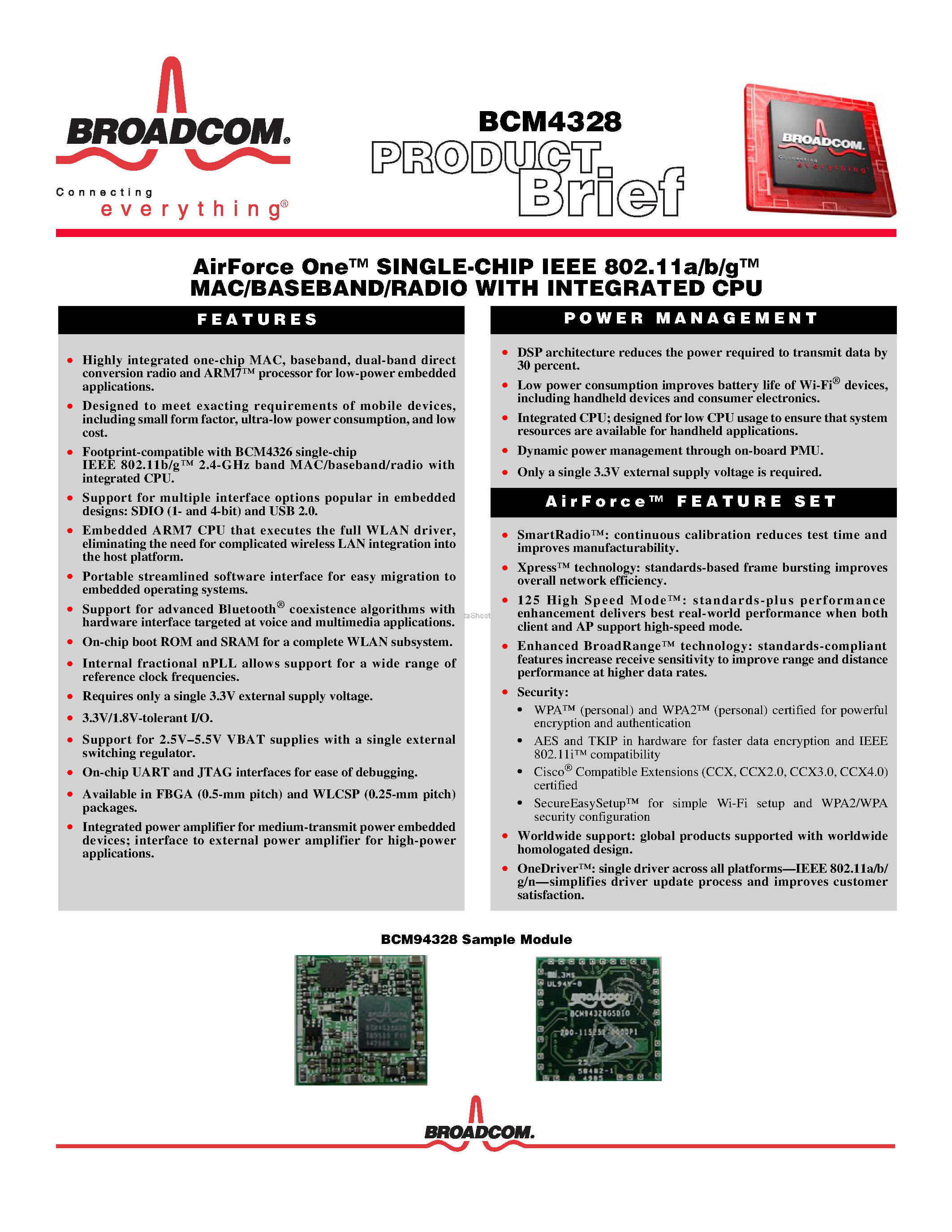 Datasheet BCM94328 - SINGLE-CHIP IEEE 802.11a/b/g MAC/BASEBAND/RADIO page 1