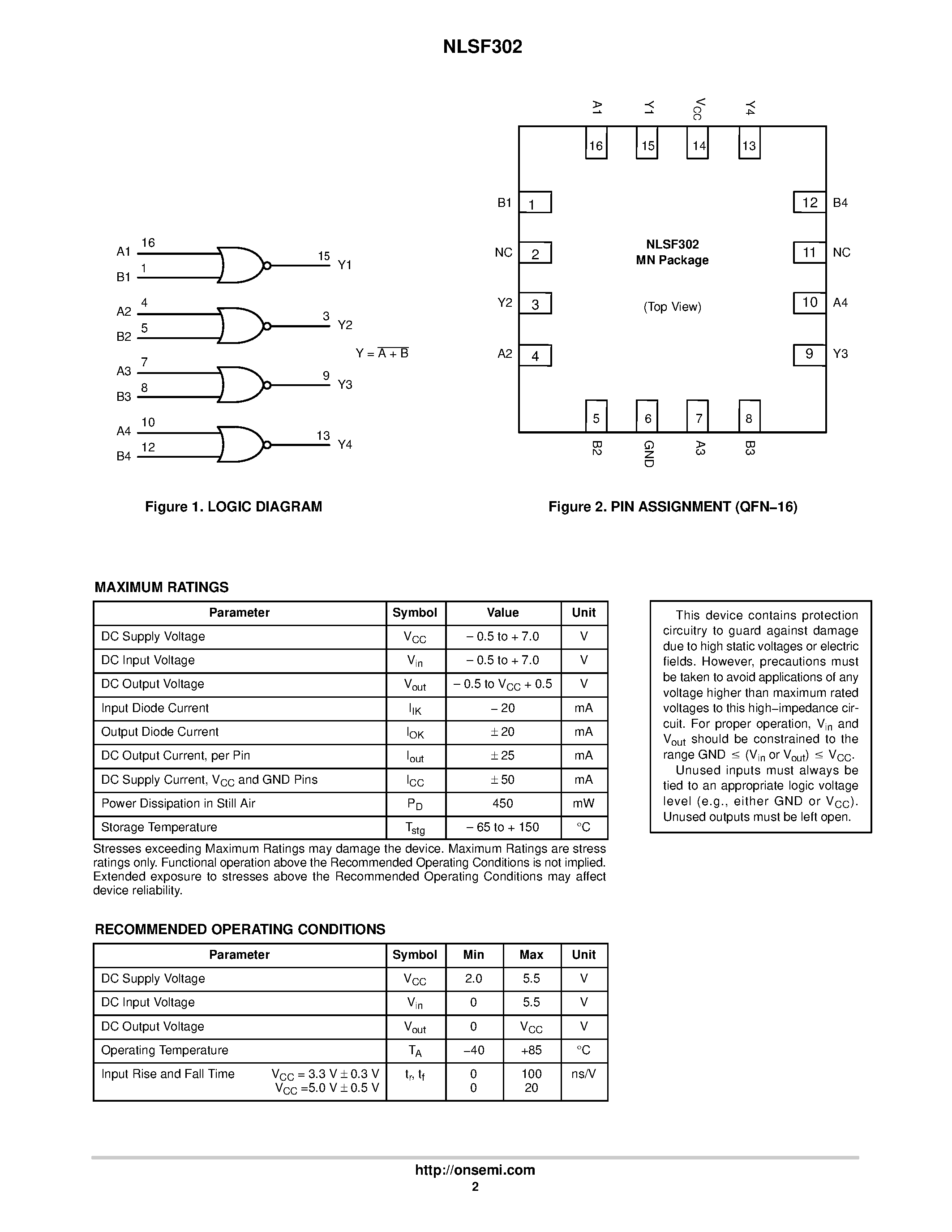 Даташит NLSF302 - Quad 2-Input NOR Gate страница 2