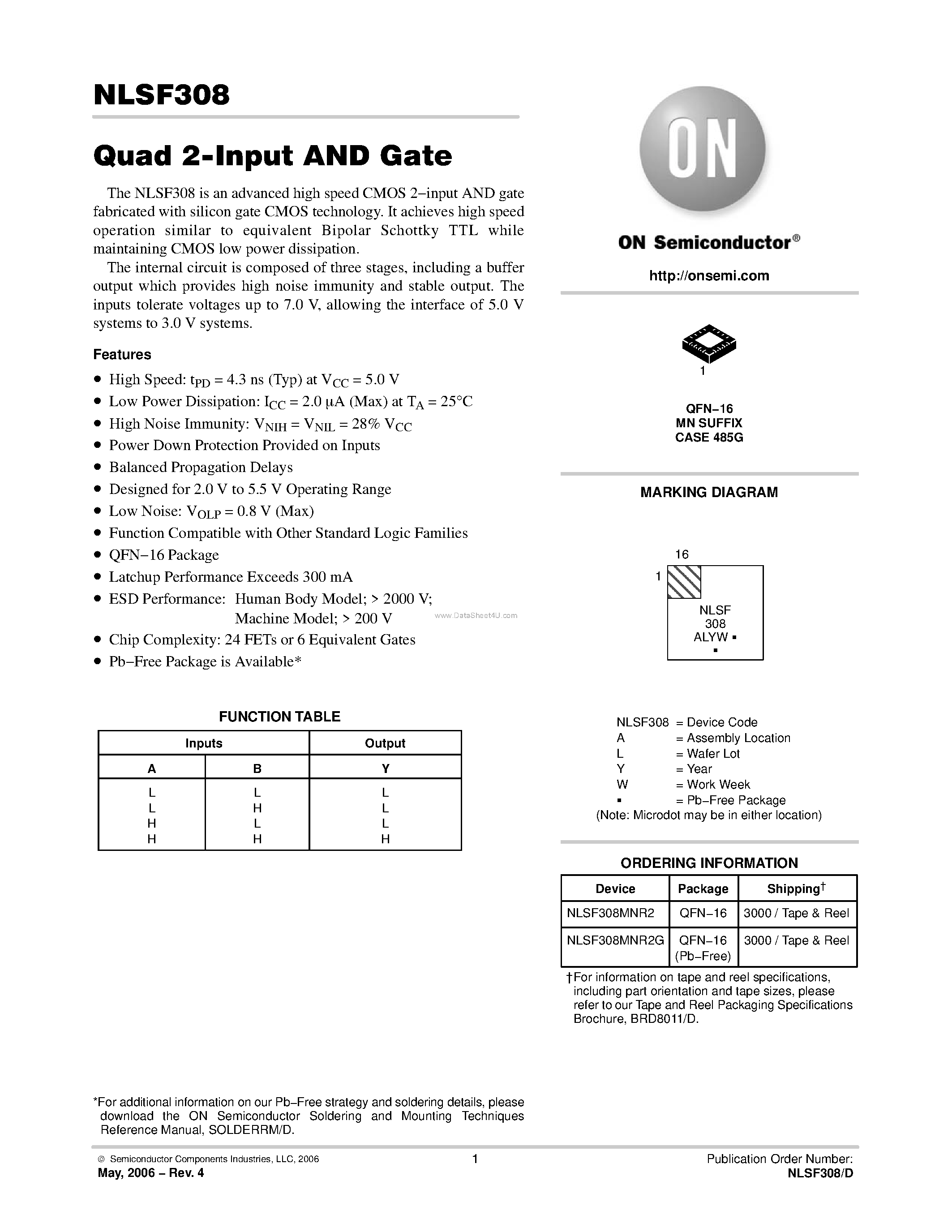 Даташит NLSF308 - Quad 2-Input AND Gate страница 1