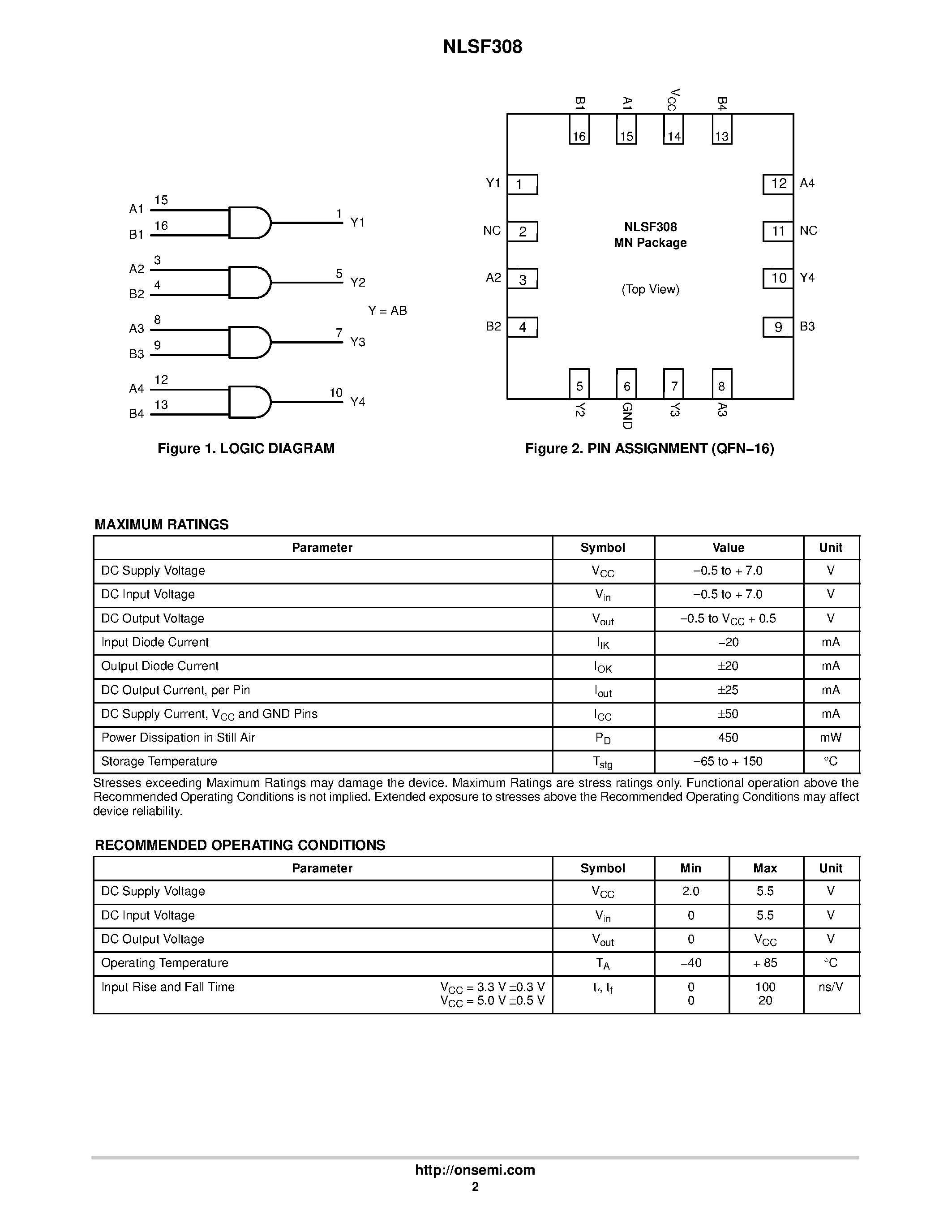 Даташит NLSF308 - Quad 2-Input AND Gate страница 2