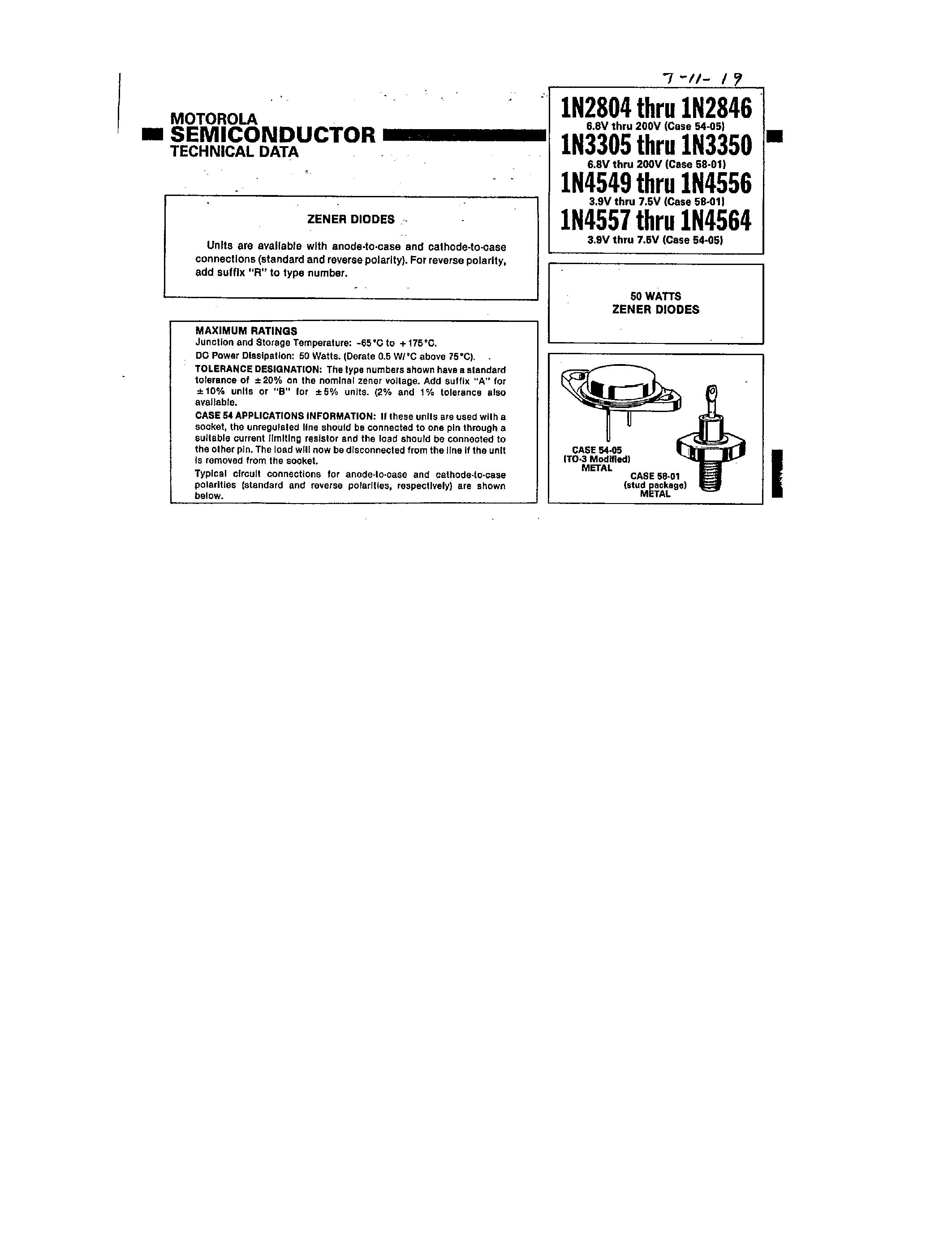 Datasheet 1N330x - (1N3305 - 1N3350) ZENER DIODES page 1