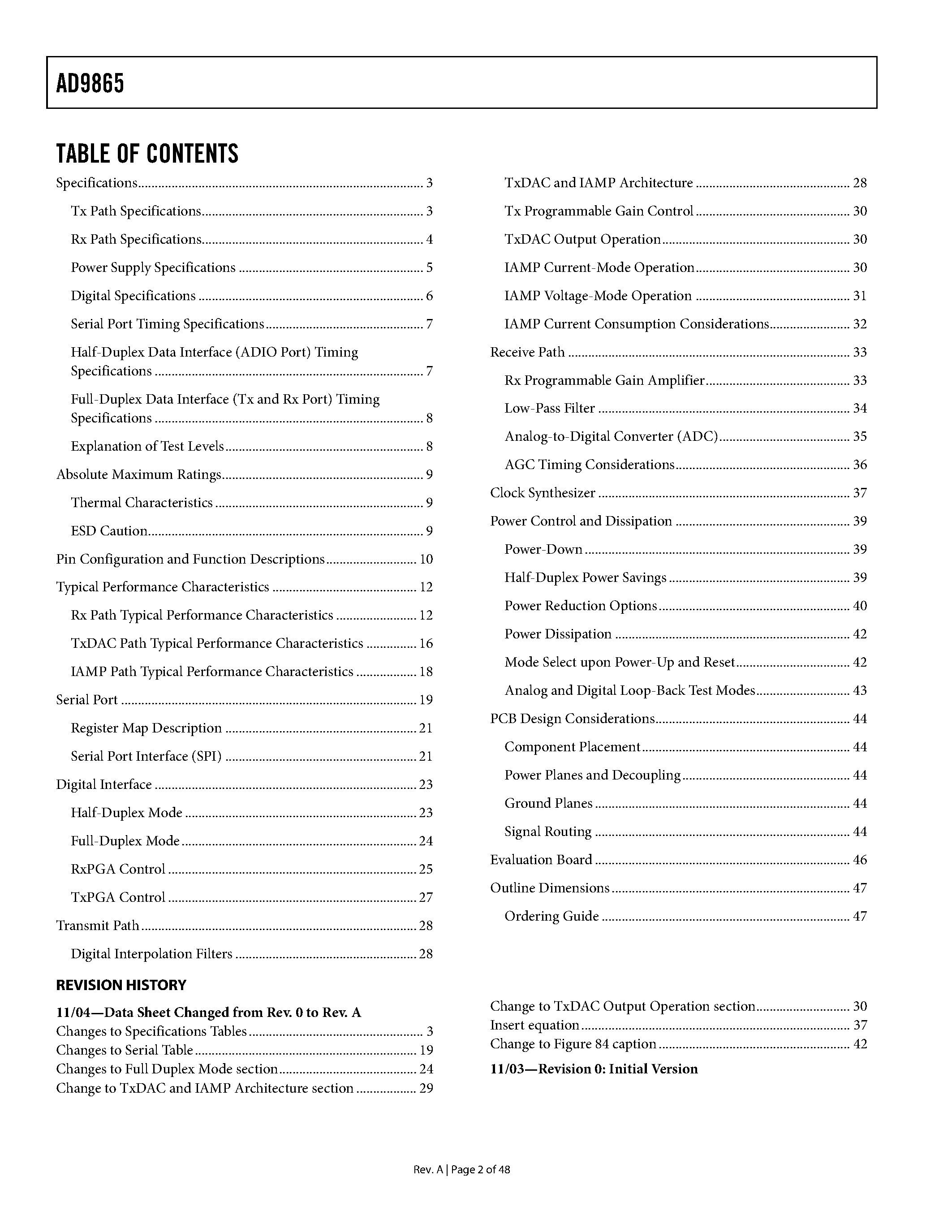 Datasheet AD9865 - Broadband Modem Mixed-Signal Front End page 2