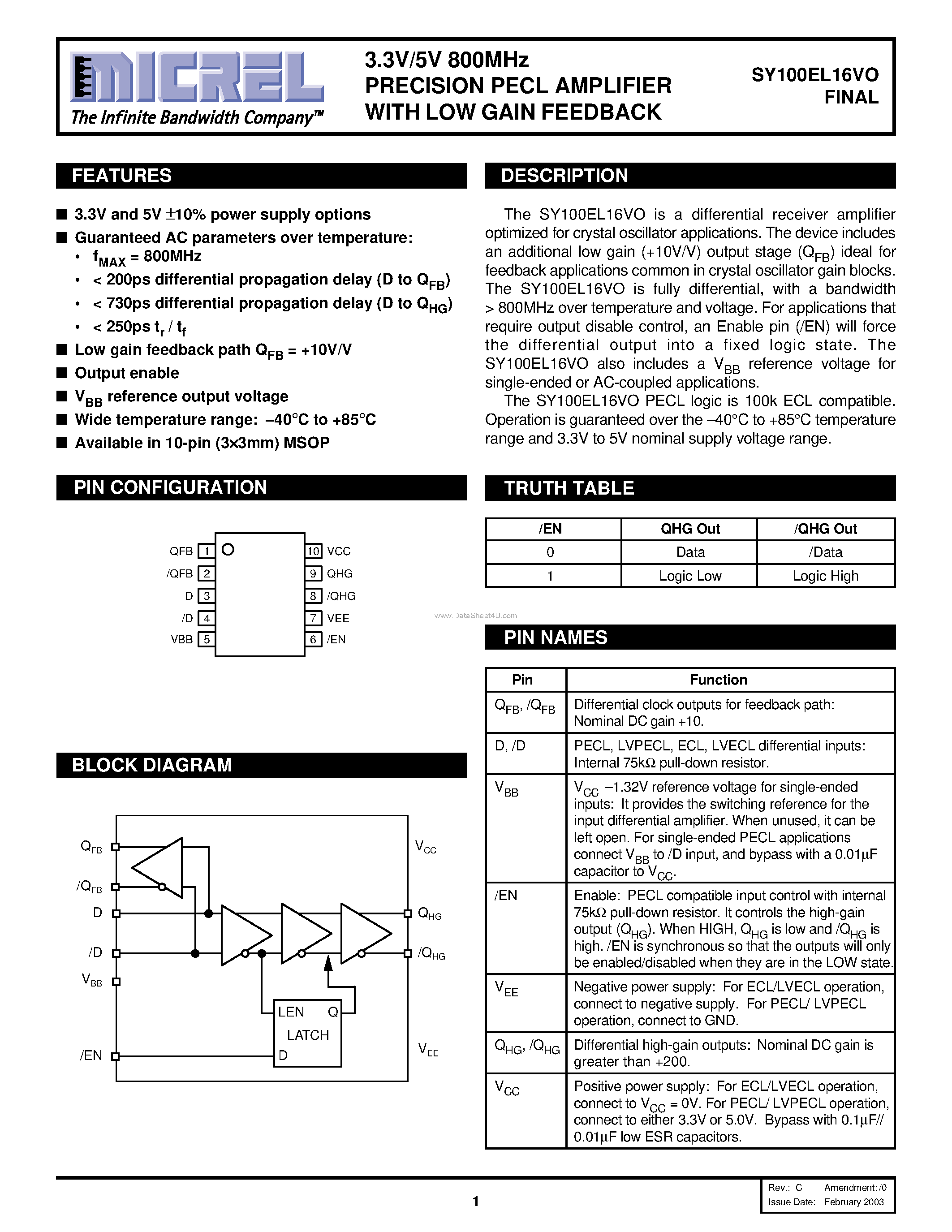 Даташит SY100EL16VO - DUAL SUPPLY OCTAL ECL-TO-TTL страница 1