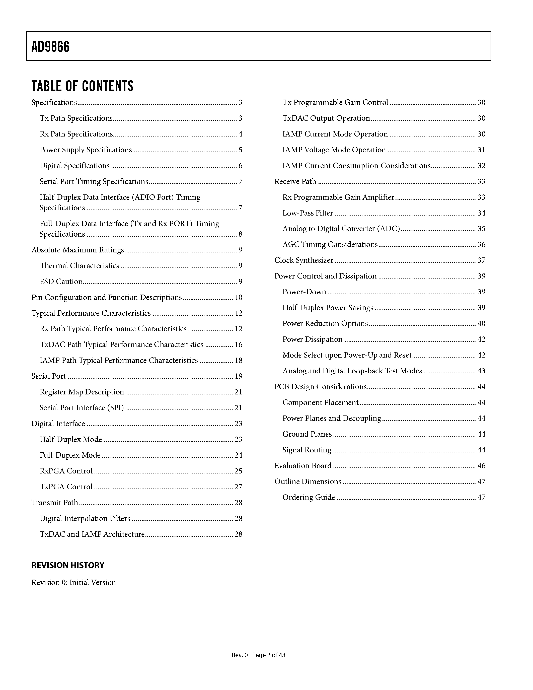 Datasheet AD9866 - 12-Bit Broadband Modem Mixed Signal Front End page 2