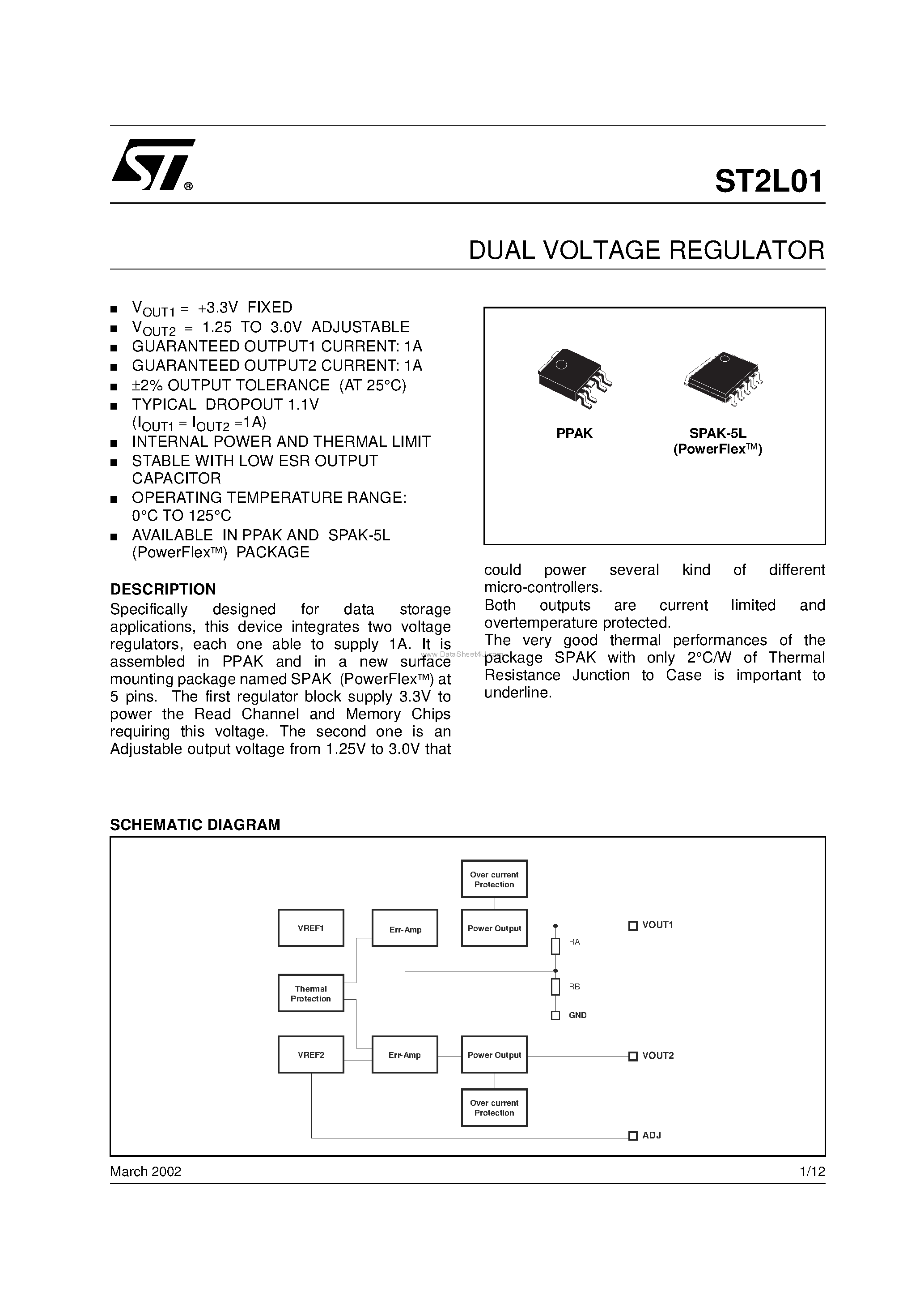 Даташит ST2L01 - DUAL VOLTAGE REGULATOR страница 1