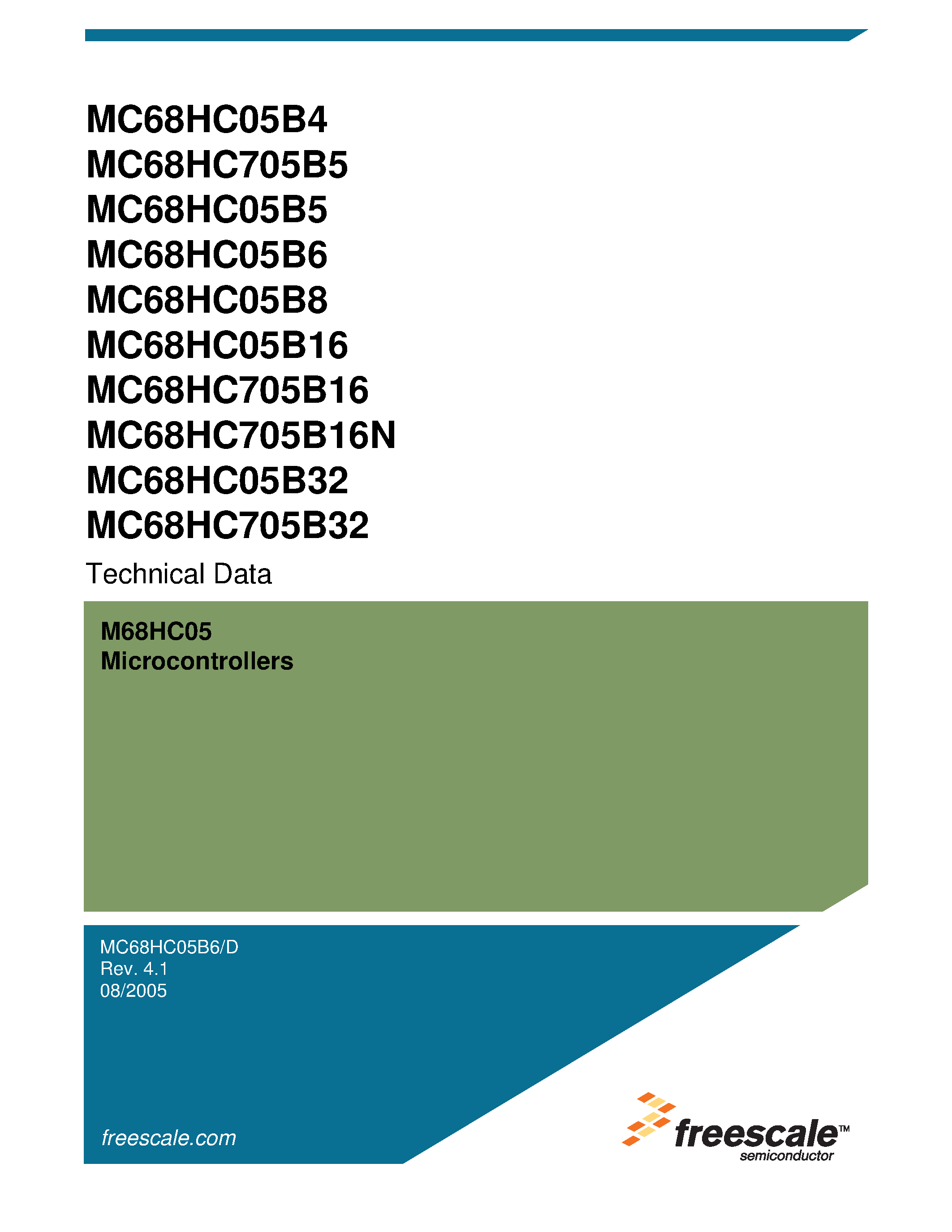 Datasheet MC68HC05B16 - (MC68HCxxBxx) Microcontrollers page 1