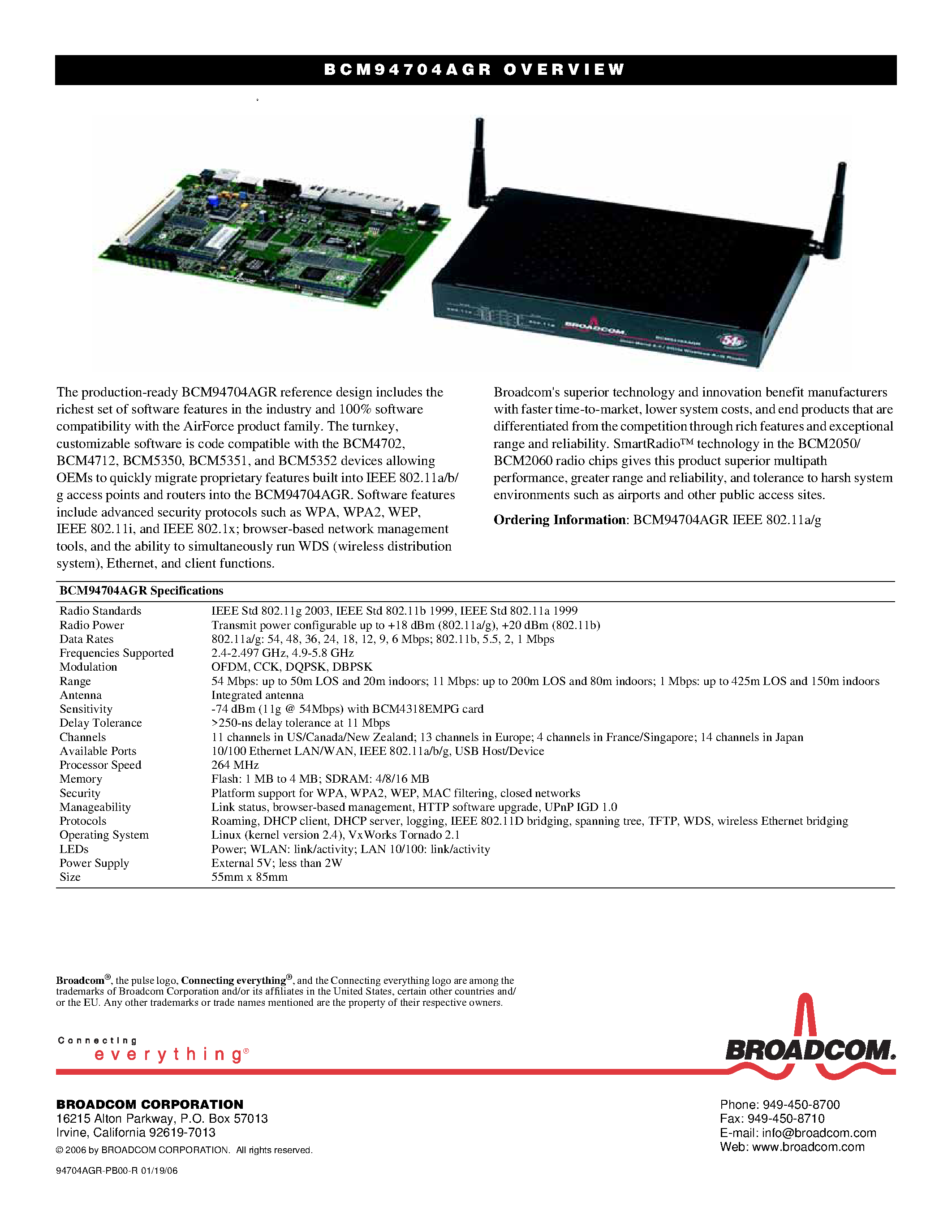 Datasheet BCM94704AGR - HIGH-SPEED 802.11A+G AP/ROUTER MIPS+VPN PROCESSOR page 2