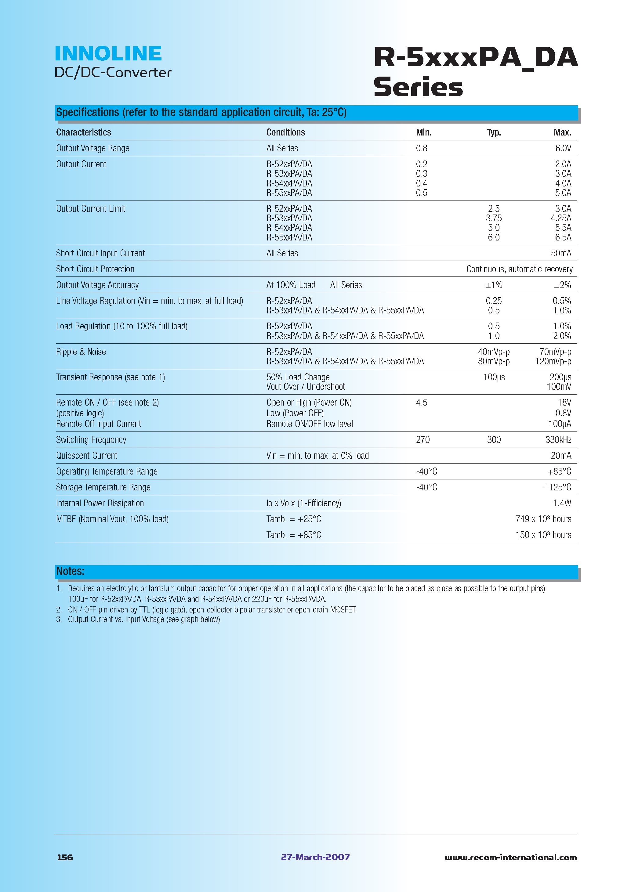 Datasheet R-521.2PA - SIP12 Vertical & Horizontal page 2