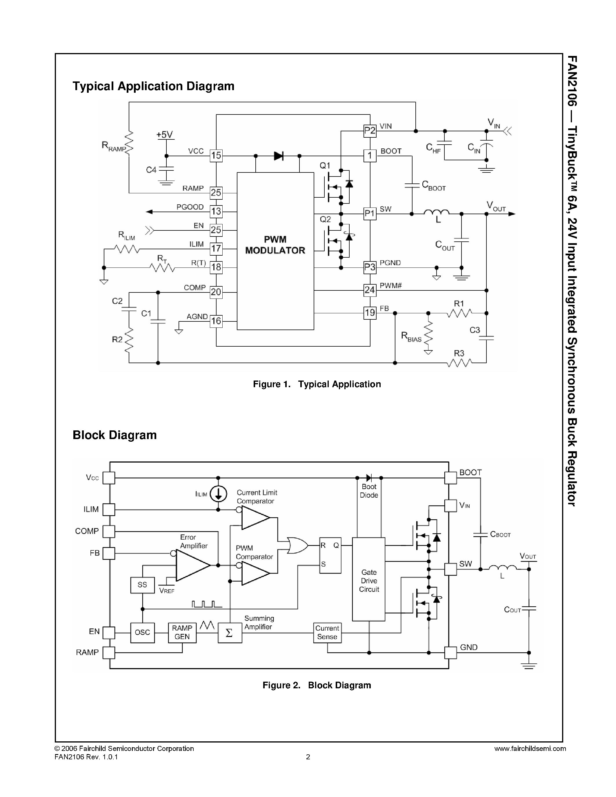 Даташит FAN2106 - TinyBuck 6A 24V Input Integrated Synchronous Buck Regulator страница 2