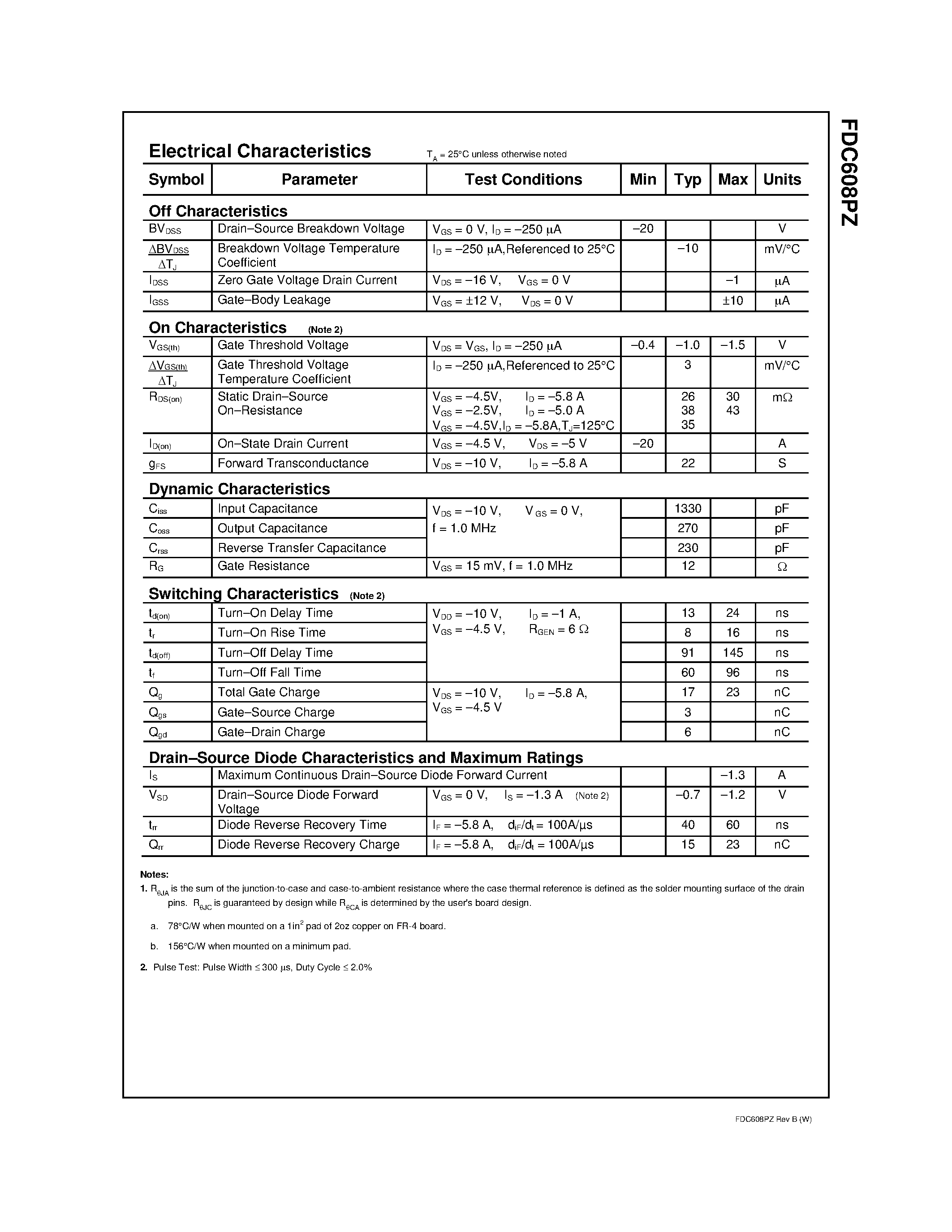 Datasheet FDC608PZ - N-Channel MOSFET page 2