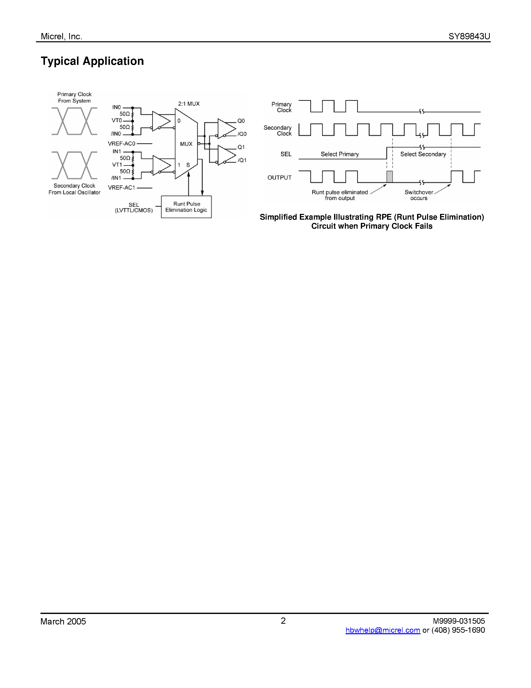 Даташит SY89843U - Precision LVPECL Runt Pulse Eliminator 2:1 MUX страница 2