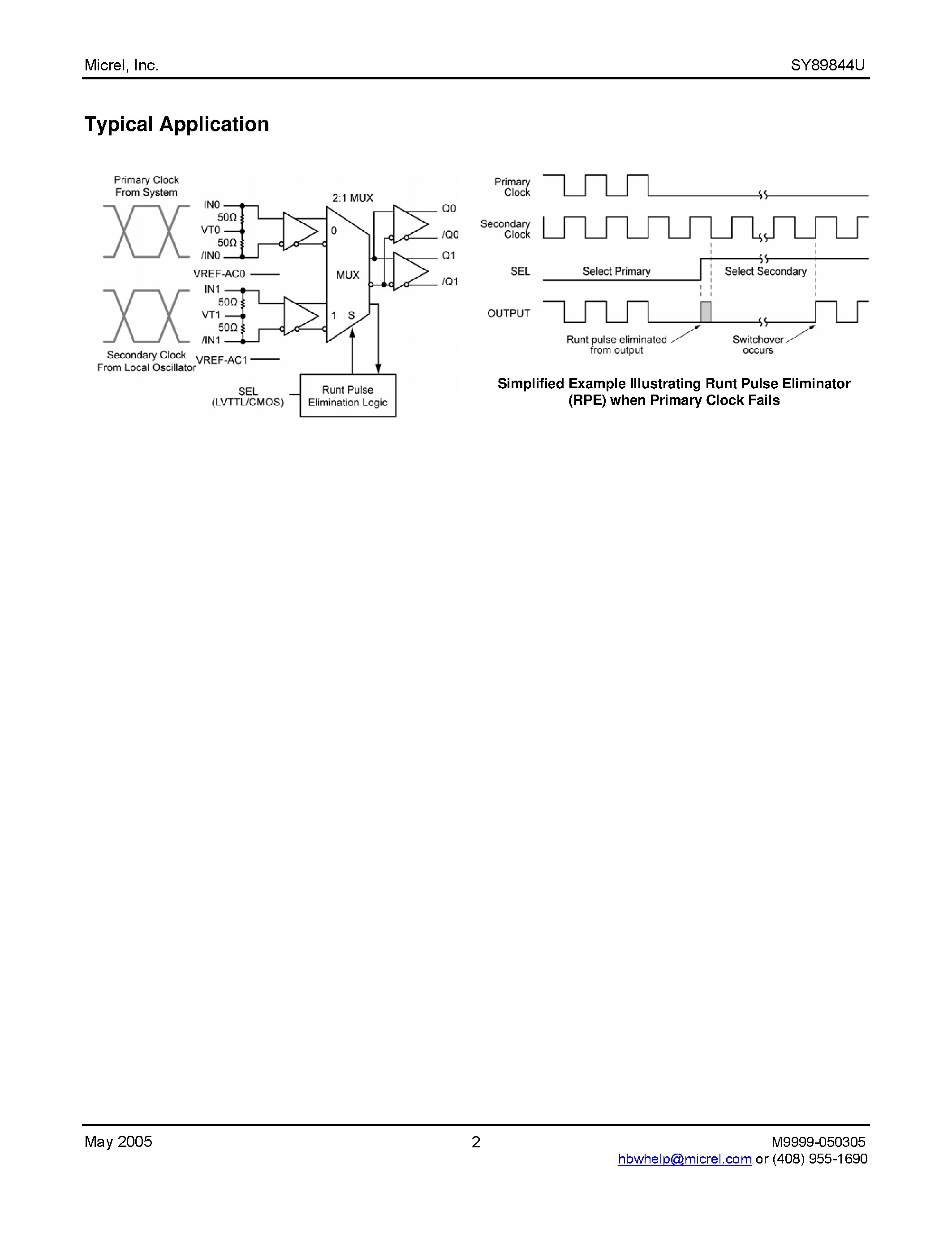 Даташит SY89844U - Precision LVDS Runt Pulse Eliminator 2:1 MUX страница 2