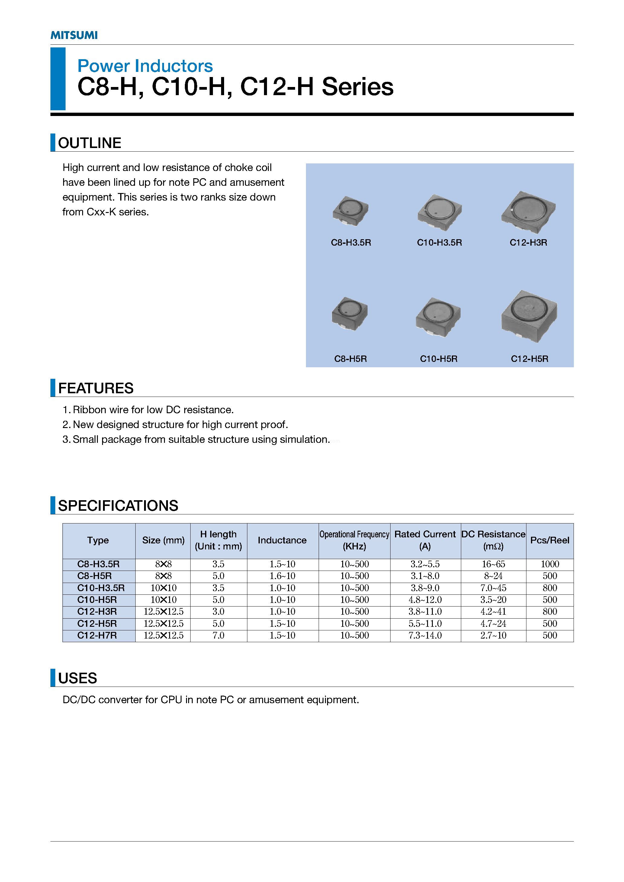 Даташит C10-H - Power Inductors страница 1