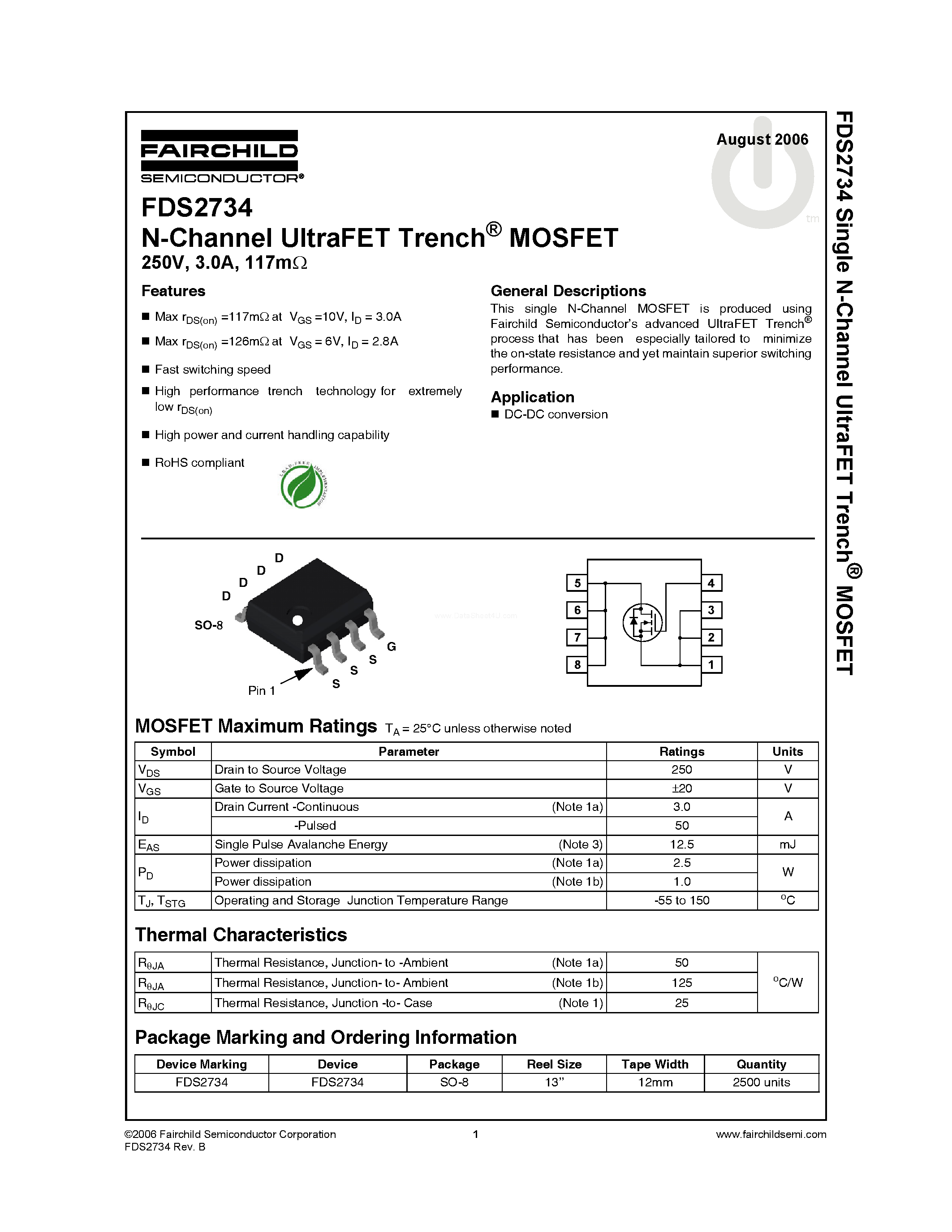 Datasheet FDS2734 - N-Channel MOSFET page 1