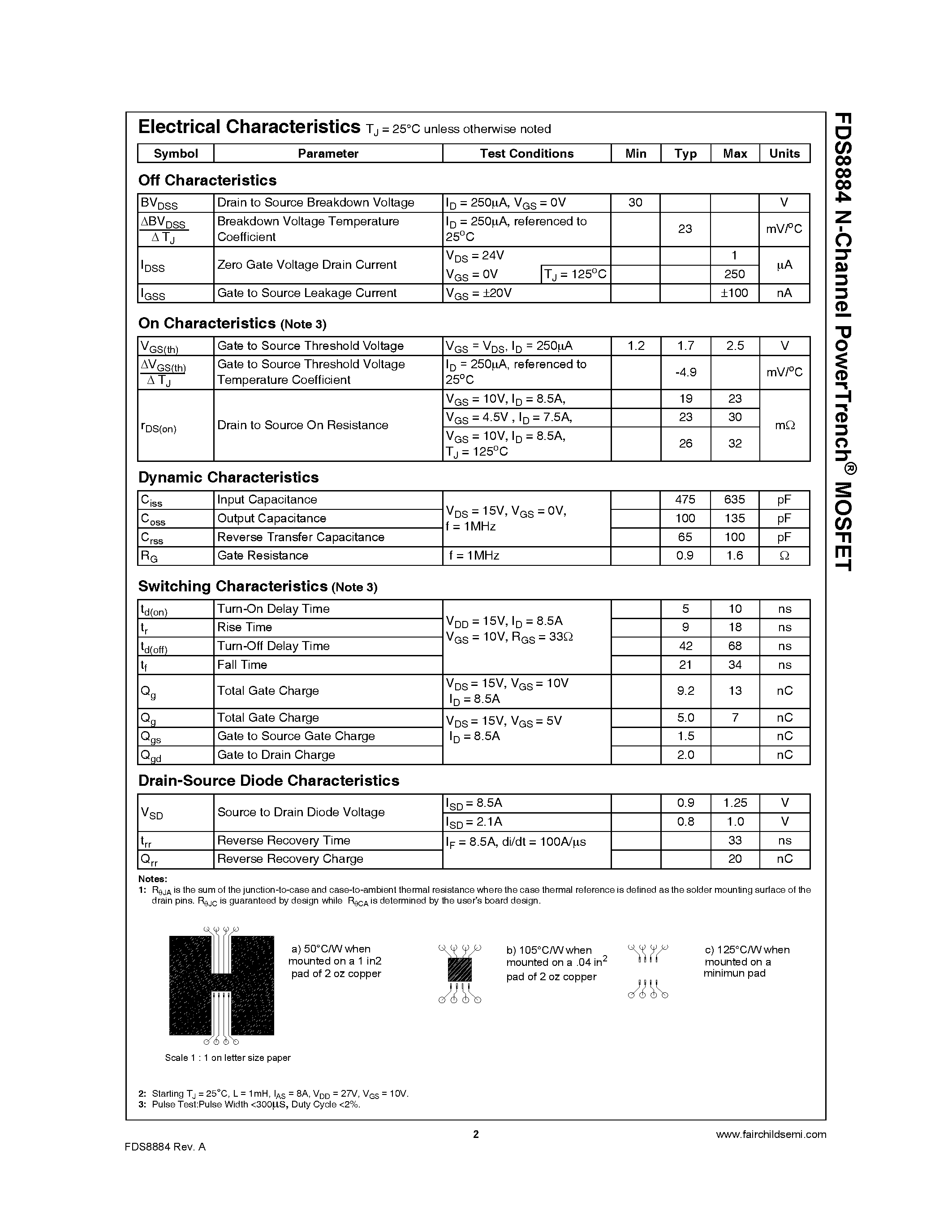 Datasheet FDS8884 - N-Channel MOSFET page 2