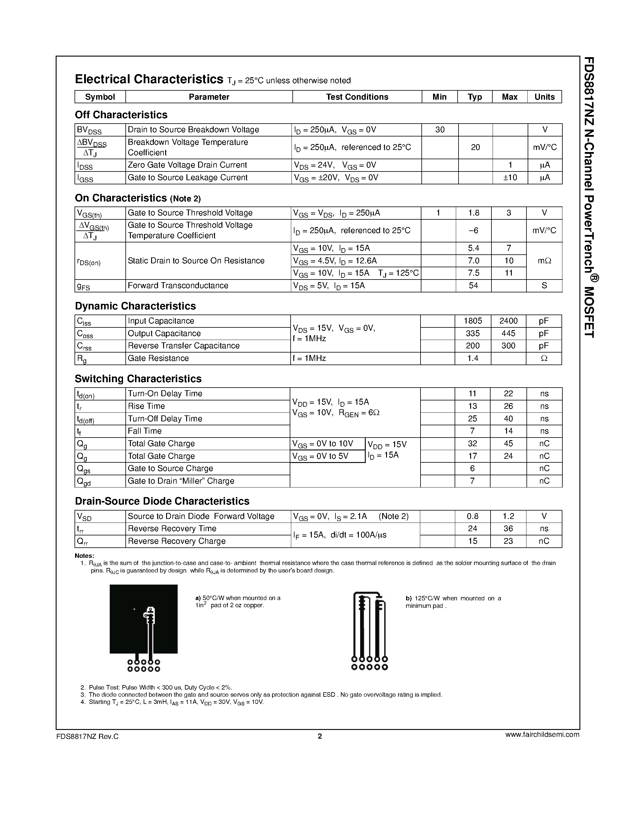 Datasheet FDS8817NZ - N-Channel MOSFET page 2