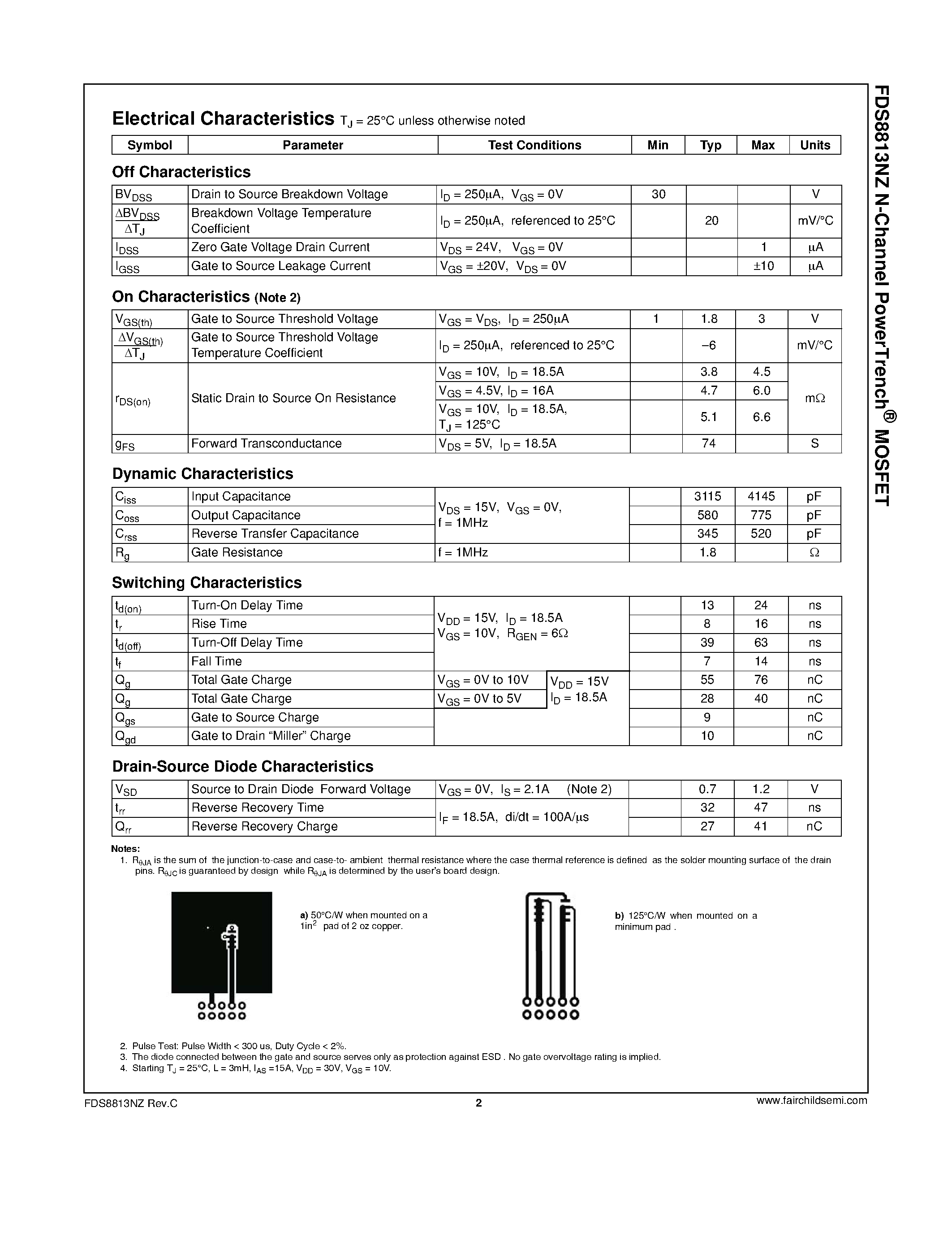 Datasheet FDS8813NZ - N-Channel MOSFET page 2