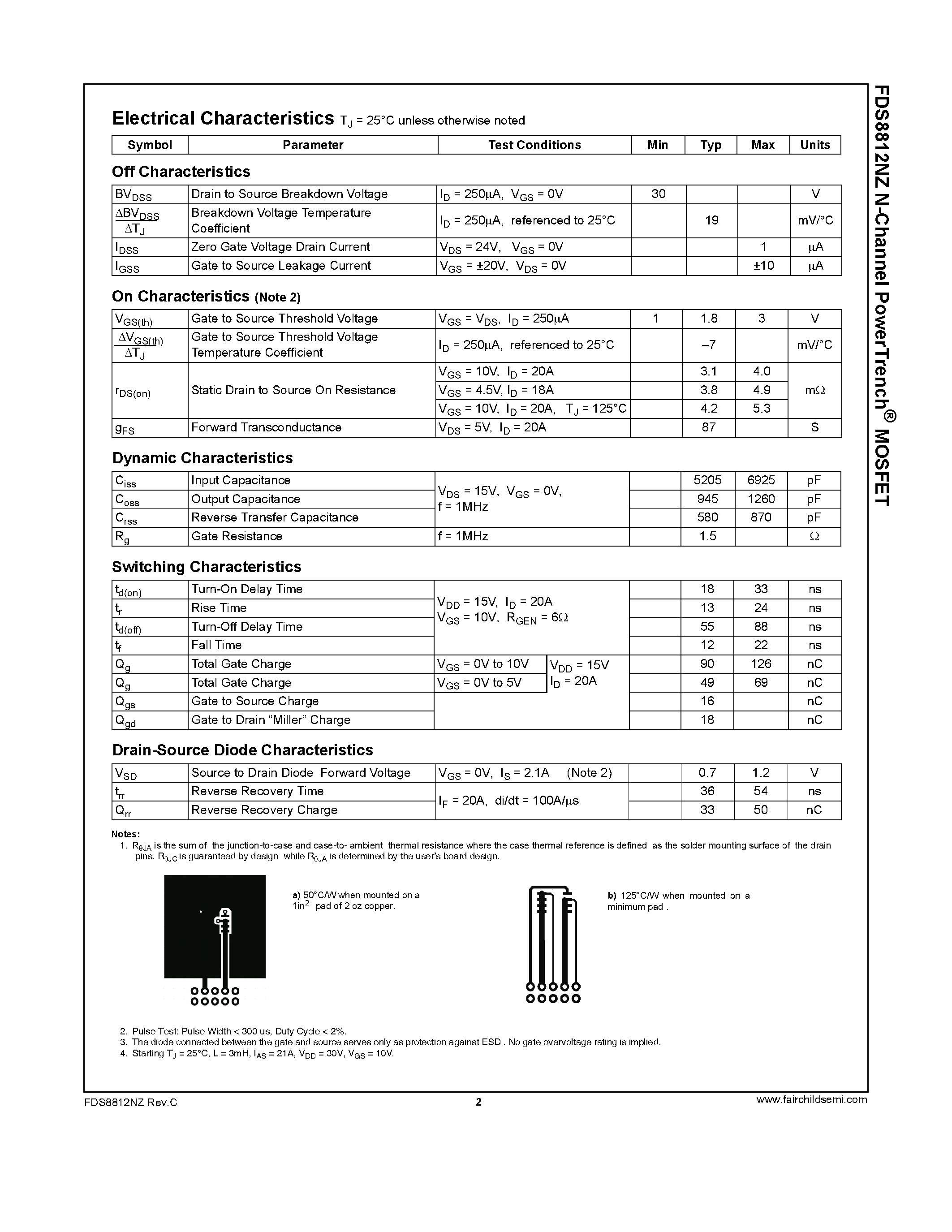 Datasheet FDS8812NZ - N-Channel MOSFET page 2