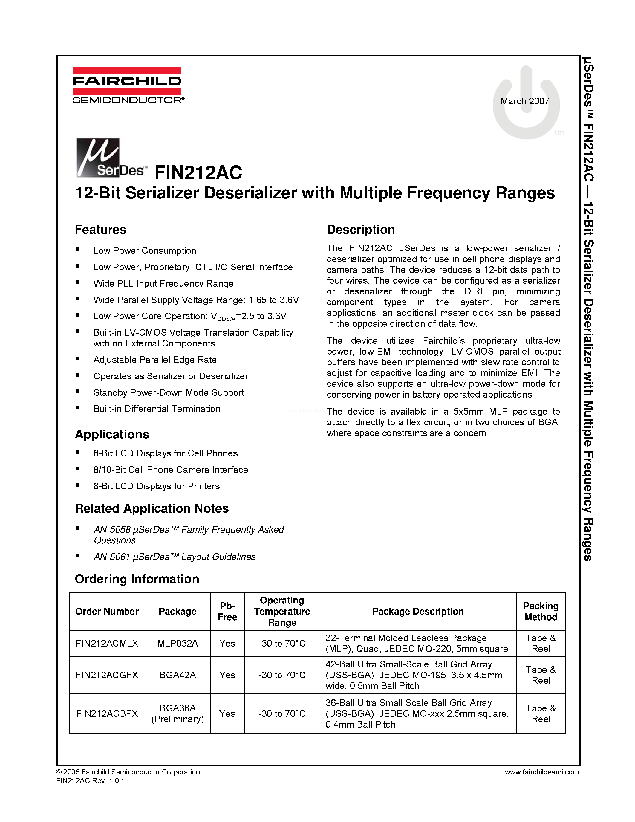 Даташит FIN212AC - 12-Bit Serializer Deserializer страница 1