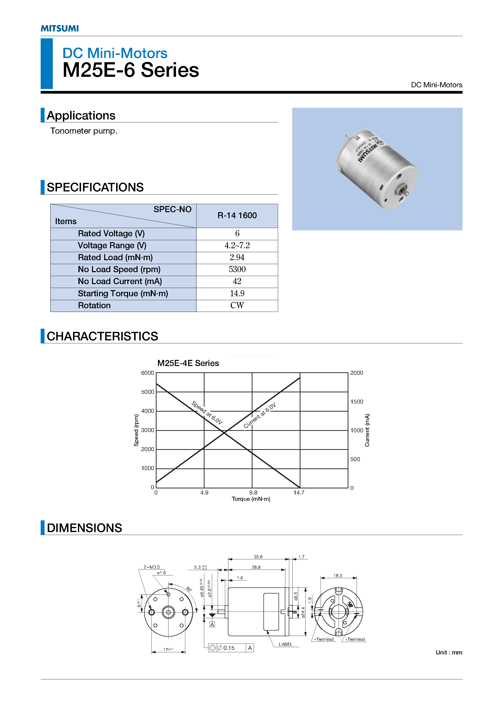 Даташит M25E-6 - DC Mini-Motors страница 1