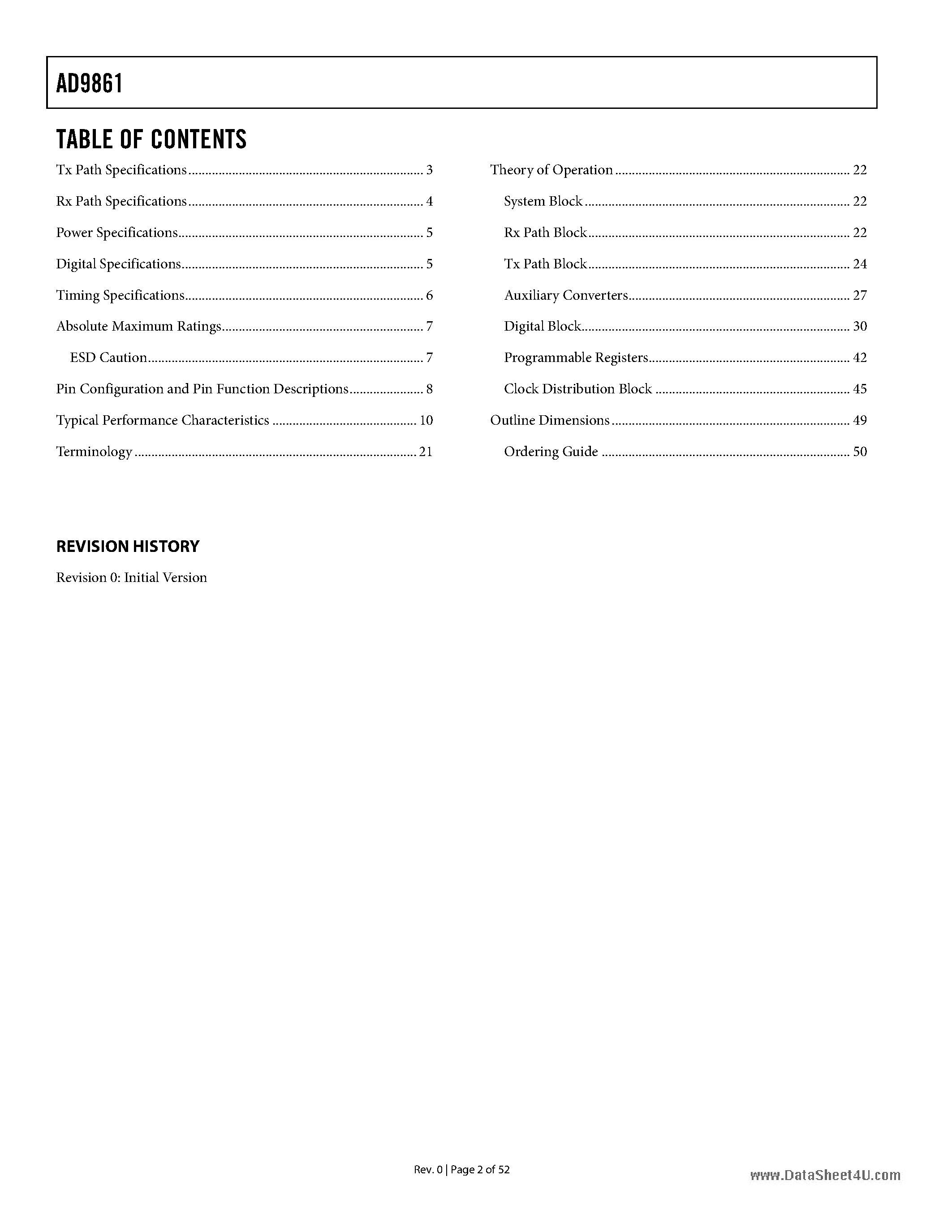 Datasheet AD9861 - Mixed-Signal Front-End (MxFE-TM) Baseband Transceiver page 2