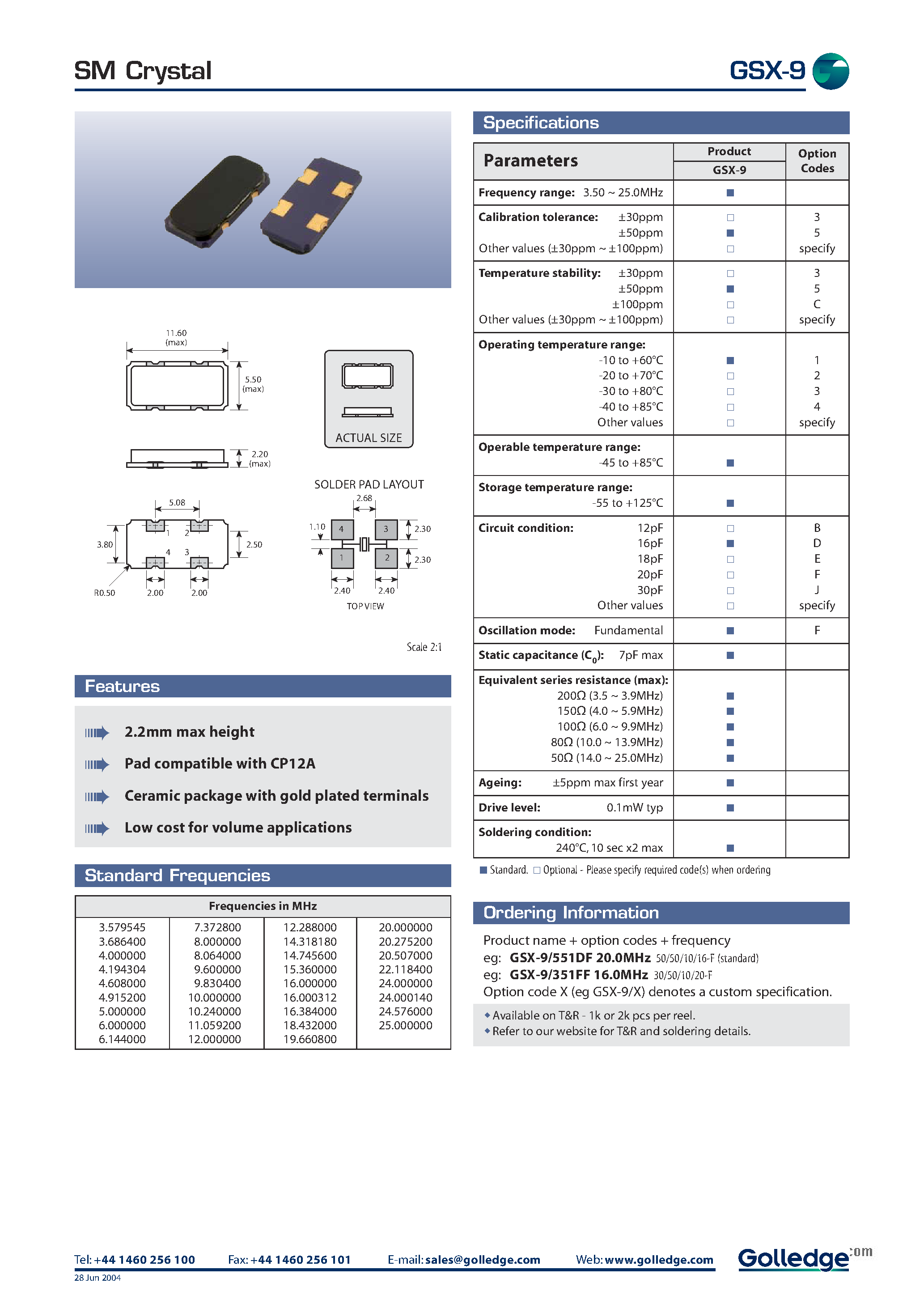 Даташит GSX-9 - SM Crystal страница 1