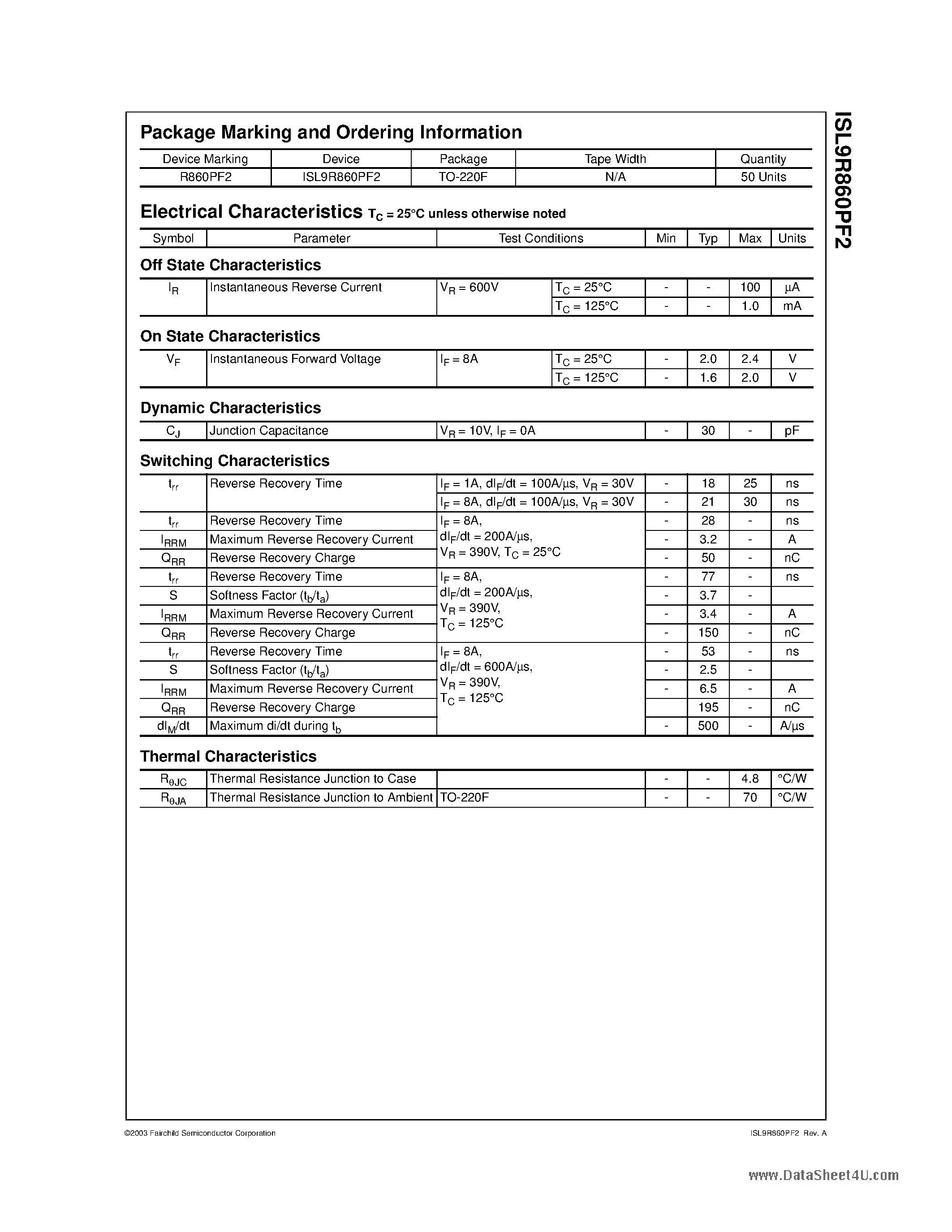 Datasheet ISL9R860PF2 - Diode page 2