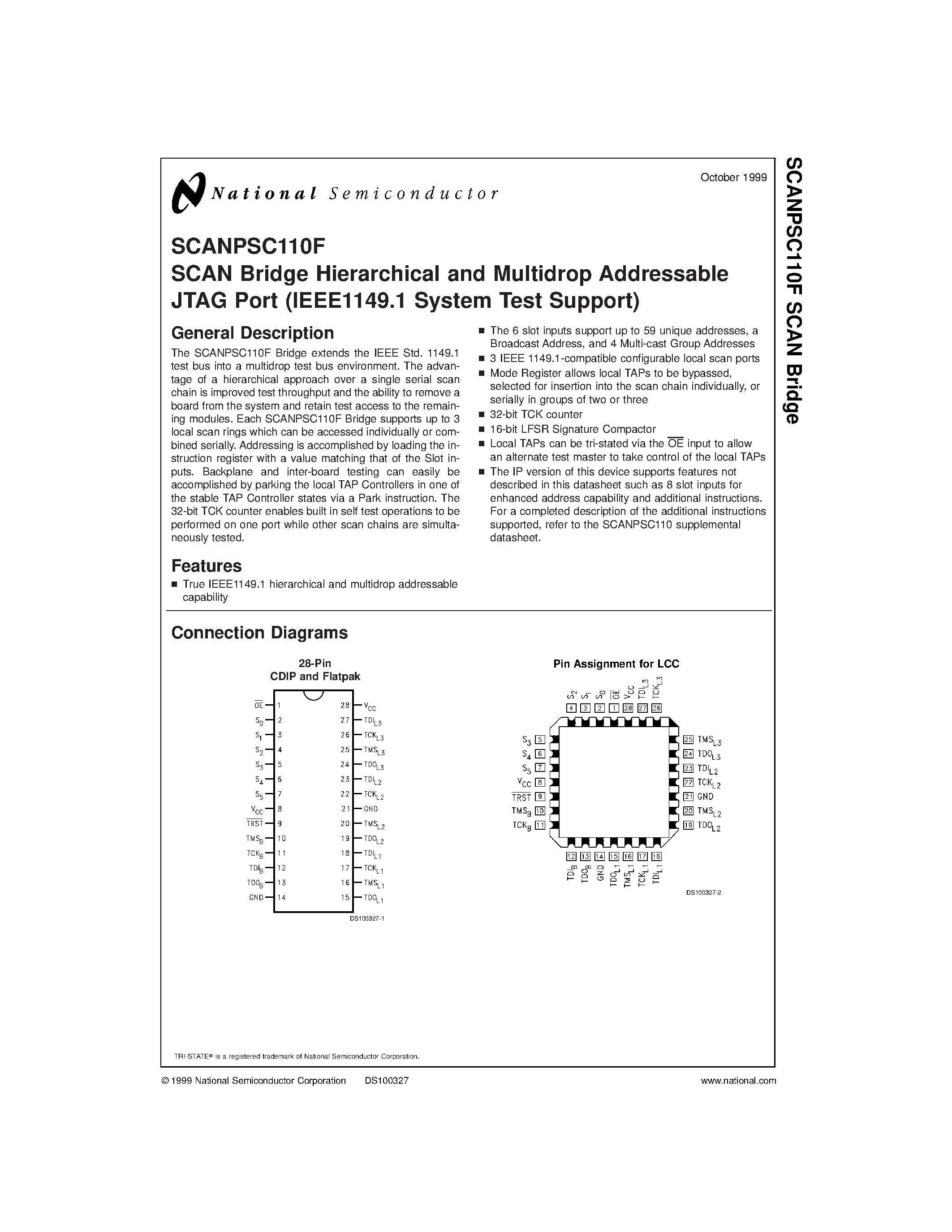 Даташит SCANPSC110 - SCAN Bridge Hierarchical and Multidrop Addressable JTAG Port страница 1