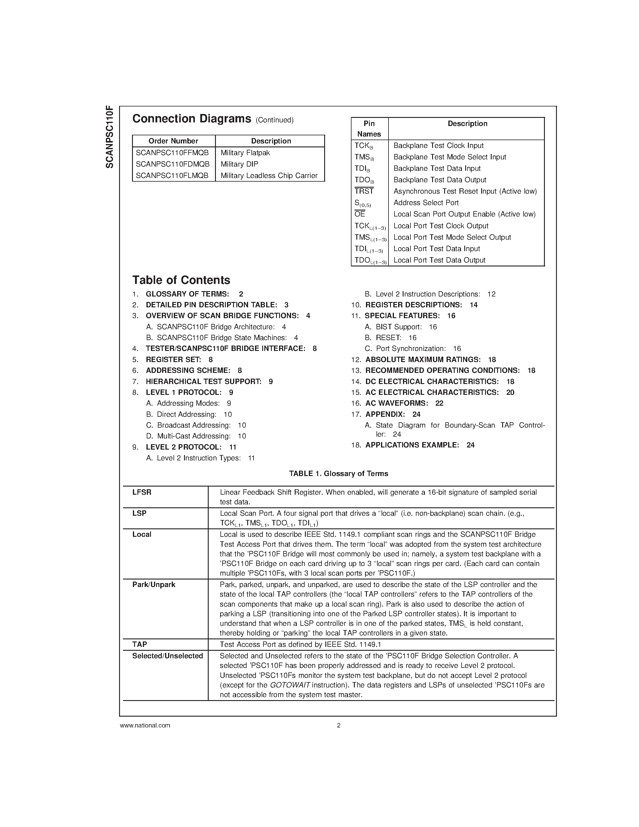 Даташит SCANPSC110 - SCAN Bridge Hierarchical and Multidrop Addressable JTAG Port страница 2