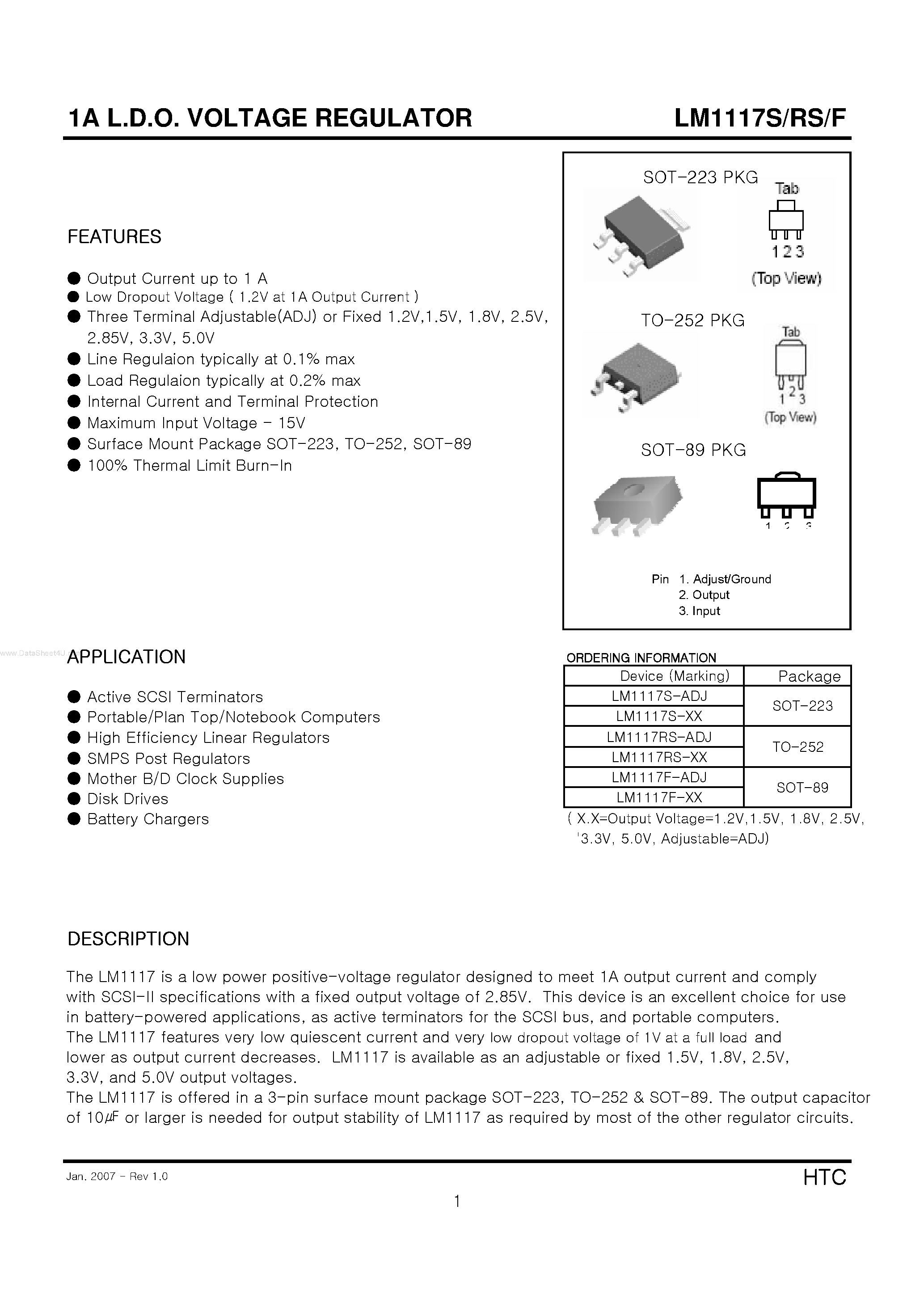 Datasheet LM1117F - 1A L.D.O. VOLTAGE REGULATOR page 1